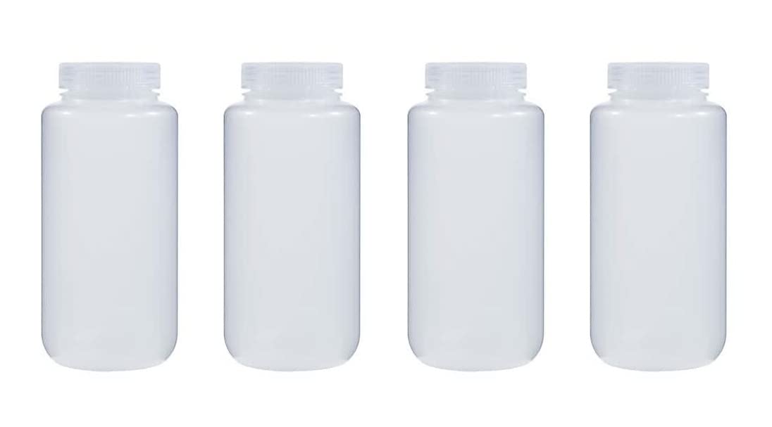 4-Pack 1000ml (32oz) Wide Mouth PP Plastic Reagent Bottles with Secure Caps - Durable Lab & Chemical Storage Solution for Home, School & Industrial Use