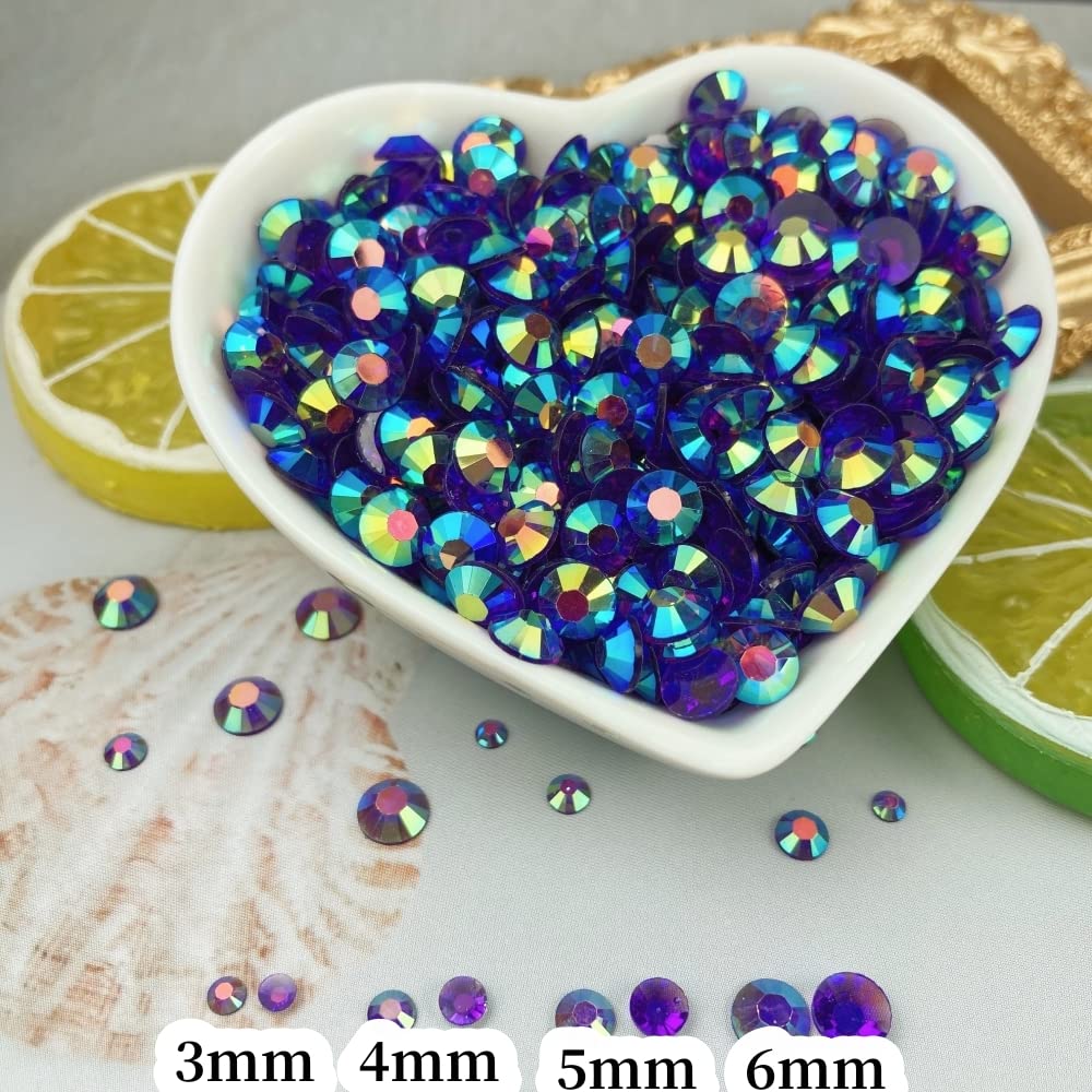 5000pcs 4mm Dark Purple AB Resin Flatback Rhinestones - Round Crystal AB Rhinestones for DIY Clothes, Bottles, Tumblers, Cups, Nail Art & Face Makeup | Perfect for Crafting, Fashion Accessories & Home Decor