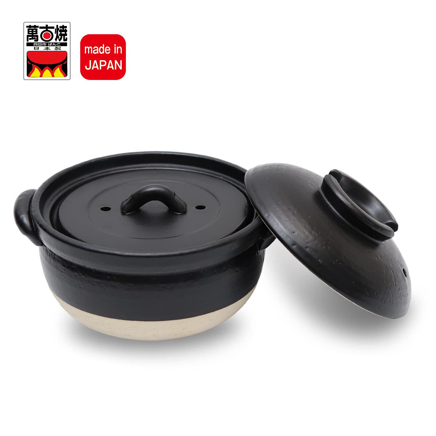 Premium Japanese Donabe Clay Rice Cooker Pot - Authentic Handmade in Japan, 1-2 Cup Capacity, Double Lids, Microwave & Stovetop Safe - Perfect for Sushi Rice, Hot Pot & Traditional Japanese Cooking