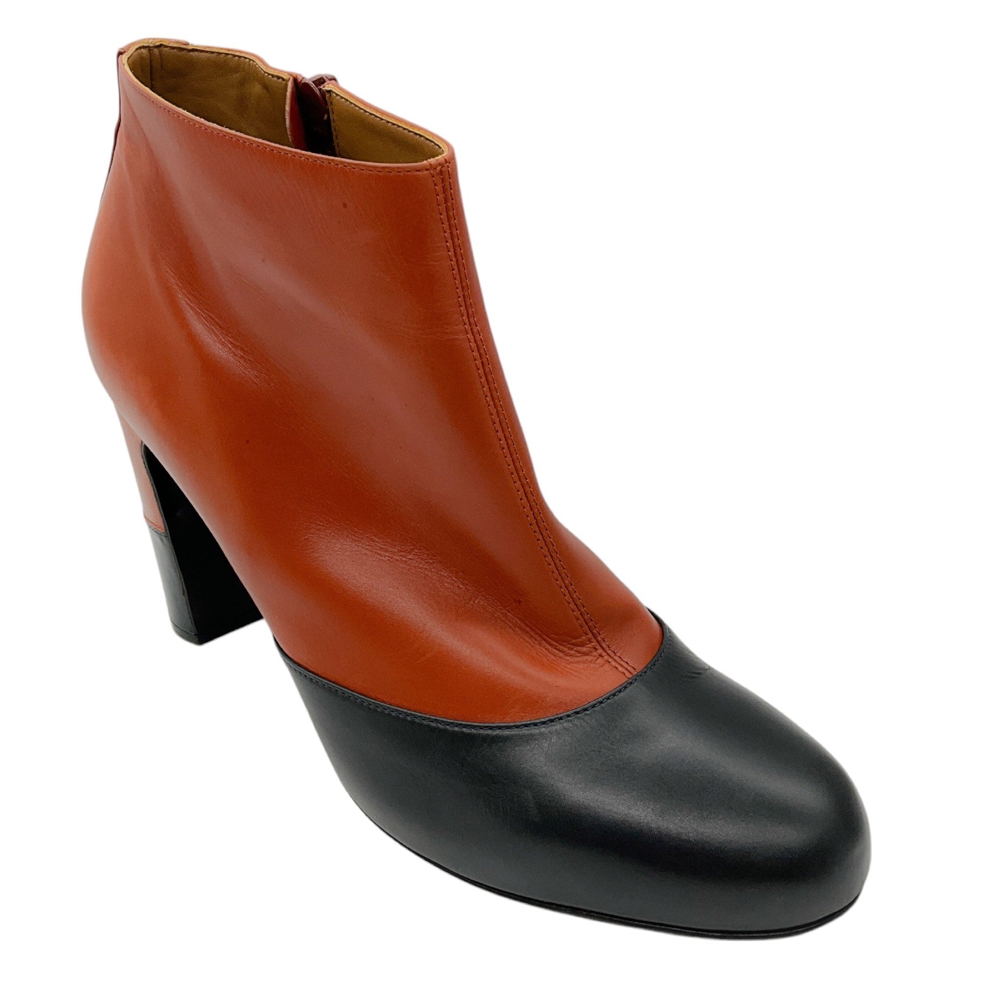 Hermes Brown & Black Two-Tone Round Toe Leather Ankle Boots - Stylish Women's Fashion Booties for Office, Party & Everyday Wear