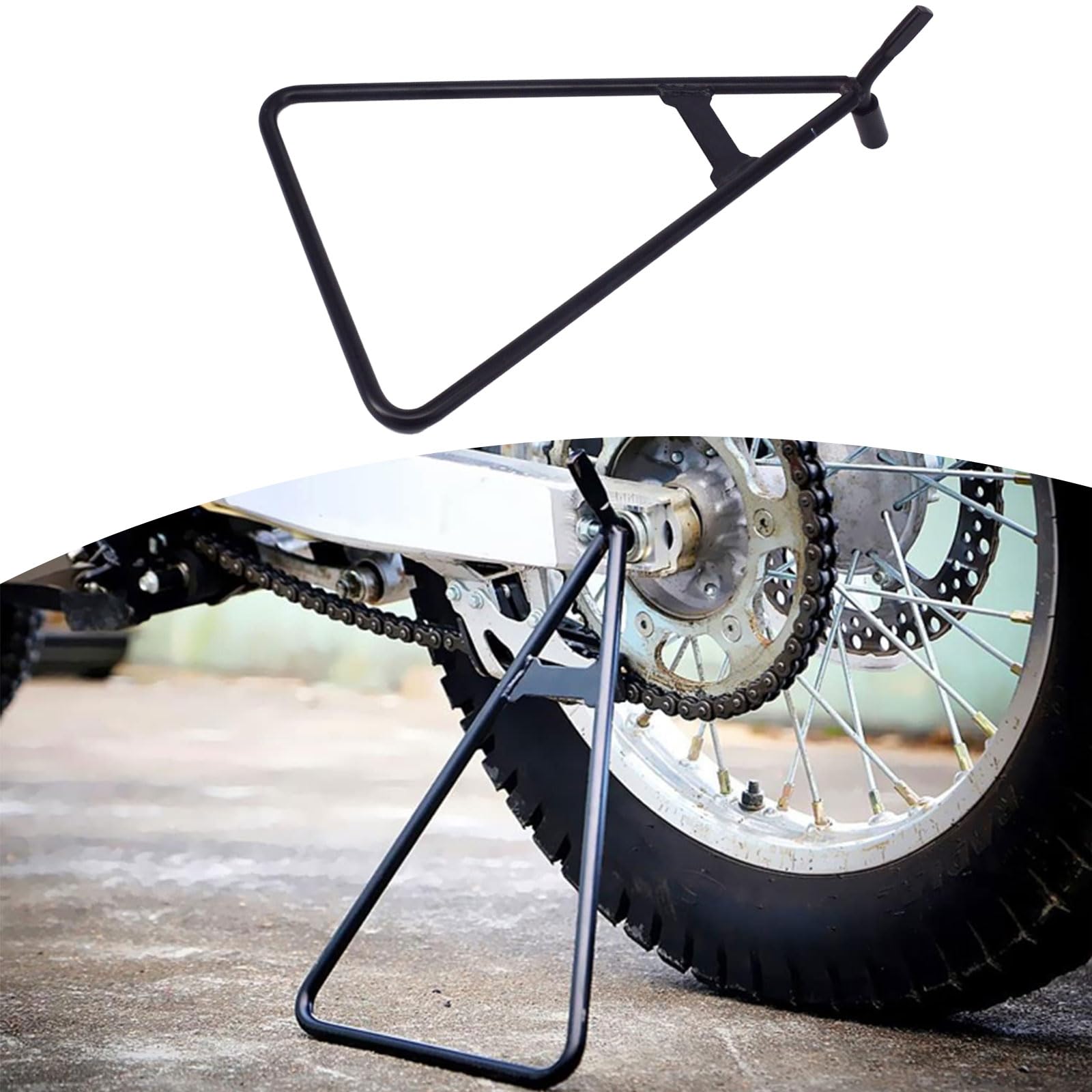 JFG RACING Universal Dirt Bike Triangle Stand - Heavy Duty Motorcycle Kickstand Support for Pit Bikes (Black) | Ideal for Garage Storage, Off-Road Maintenance & Motocross Racing