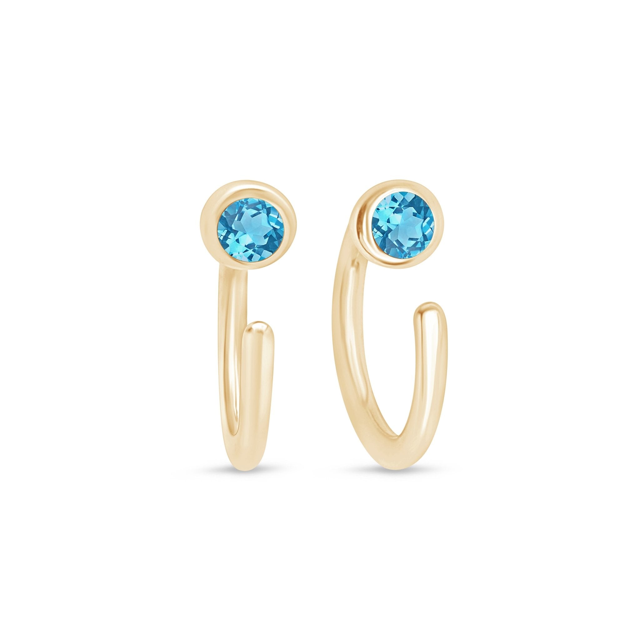 14k Yellow Gold Blue Topaz Ear Cuff - Elegant Non-Pierced Ear Jewelry for Women - Perfect for Parties, Weddings & Everyday Wear