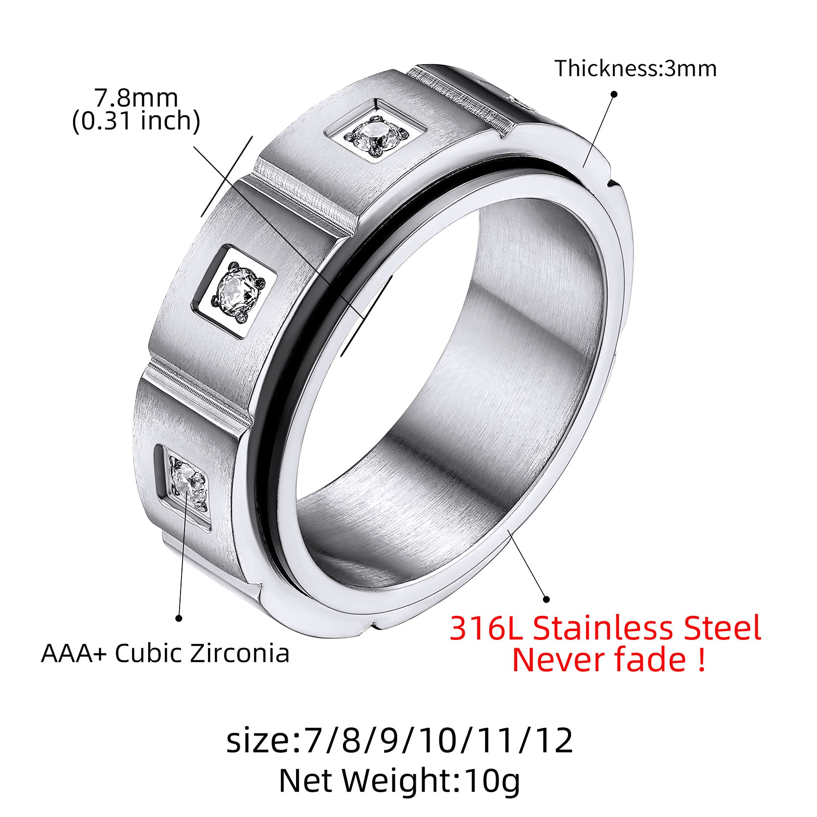 GOLDCHIC Spinner Ring for Men & Women - Sand Blast Finish Celtic Fidget Band Ring for Anxiety Relief - Titanium Steel Worry Ring in Black & 18k Gold Plated (8mm, Size 7-12) with Gift Box - Perfect for Stress Relief, Meditation & Focus