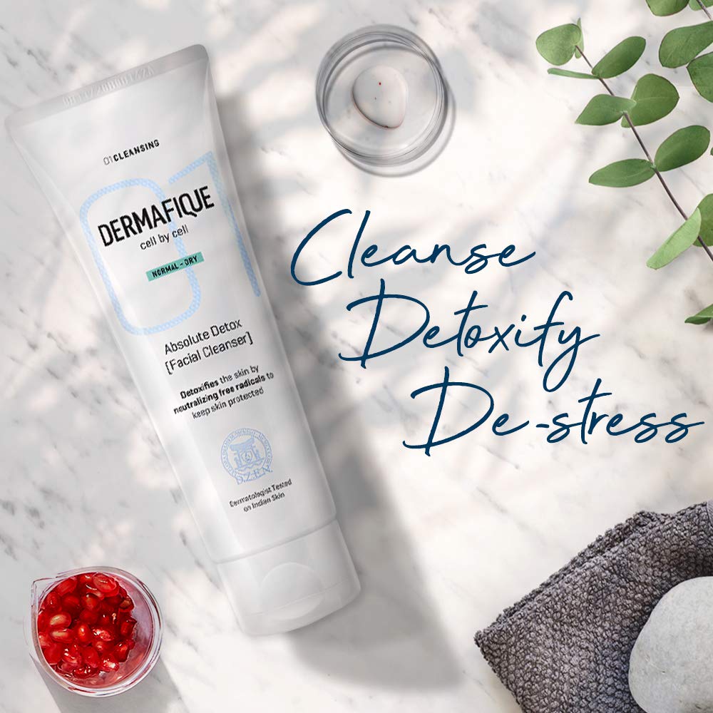 Dermafique Absolute Detox Facial Cleanser 100ml - Vitamin E & Pomegranate Face Wash with Bio-Active Cellulose Beads | Paraben-Free, Alcohol-Free, Soap-Free | Dermatologist Tested for Sensitive Skin | Perfect for Daily Deep Cleansing & Makeup Removal