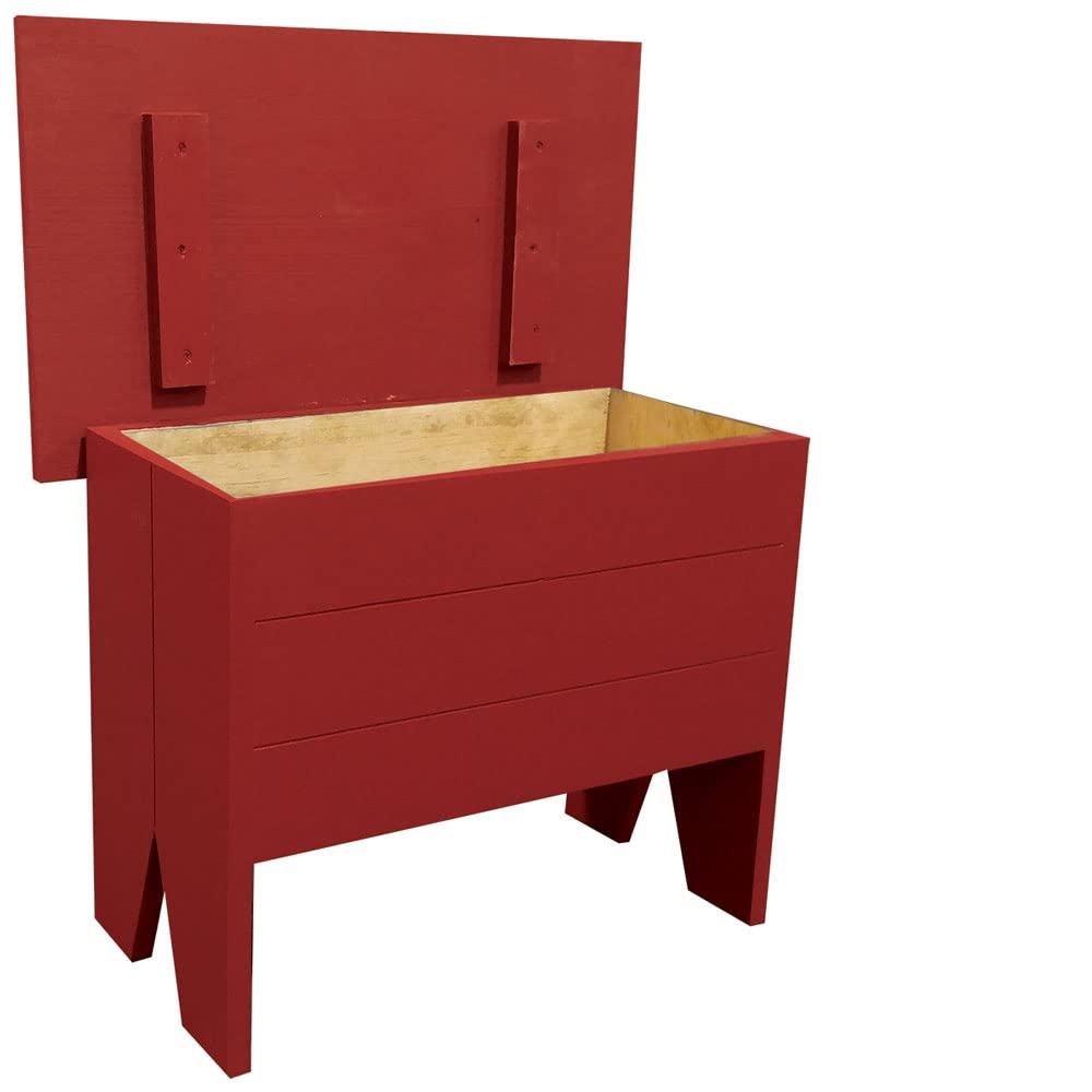 Sawdust City 2-Foot Storage Bench with Seat - Old Red Wooden Entryway Bench for Hallway, Living Room, and Bedroom Organization