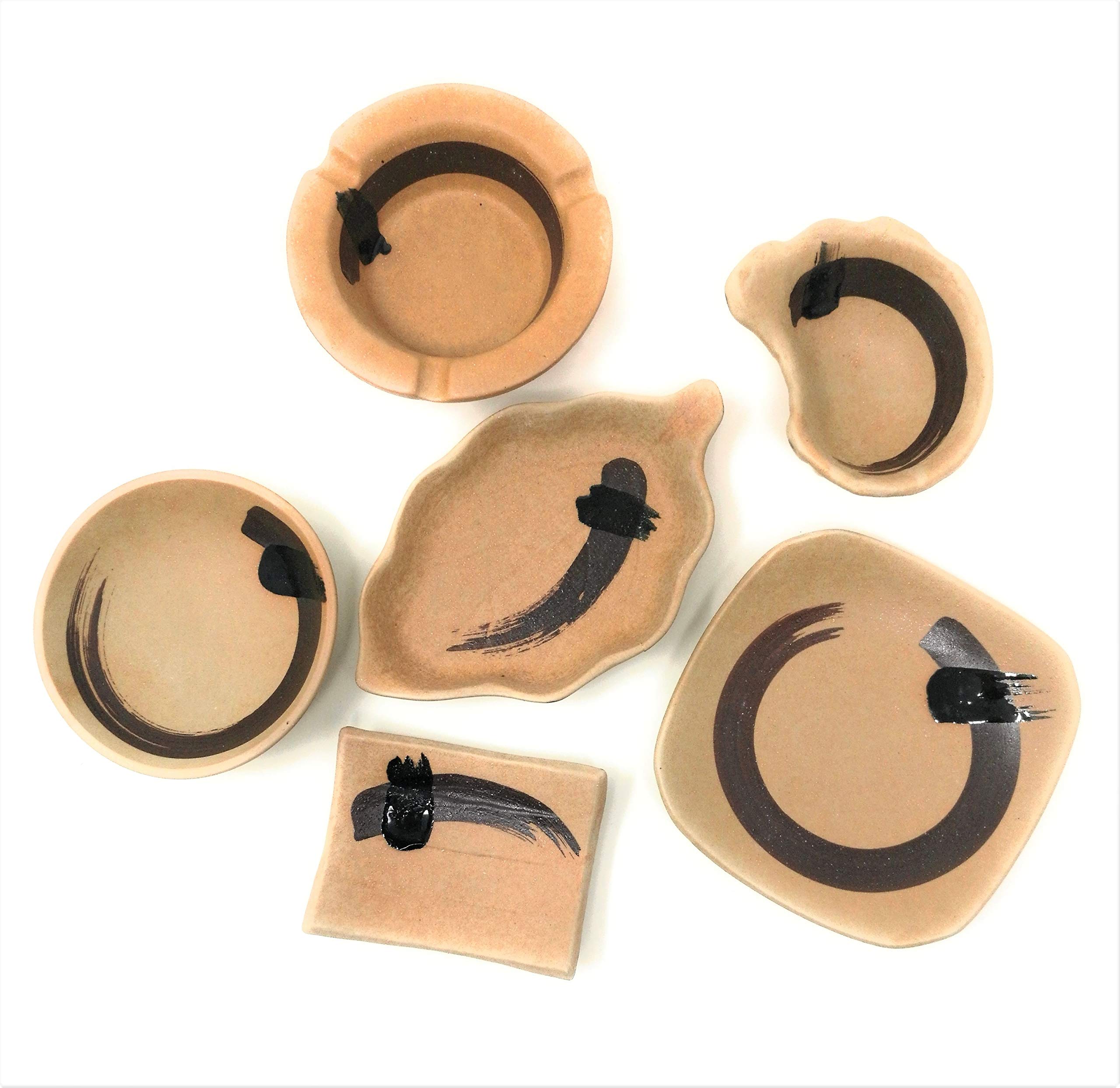 TJ Global Set of 6 Japanese Ceramic Small Plates for Dips, Salsa, Snacks, Side Dishes, Sauce - Assorted Shapes & Sizes - Perfect for Appetizers, Party Serving, and Home Dining