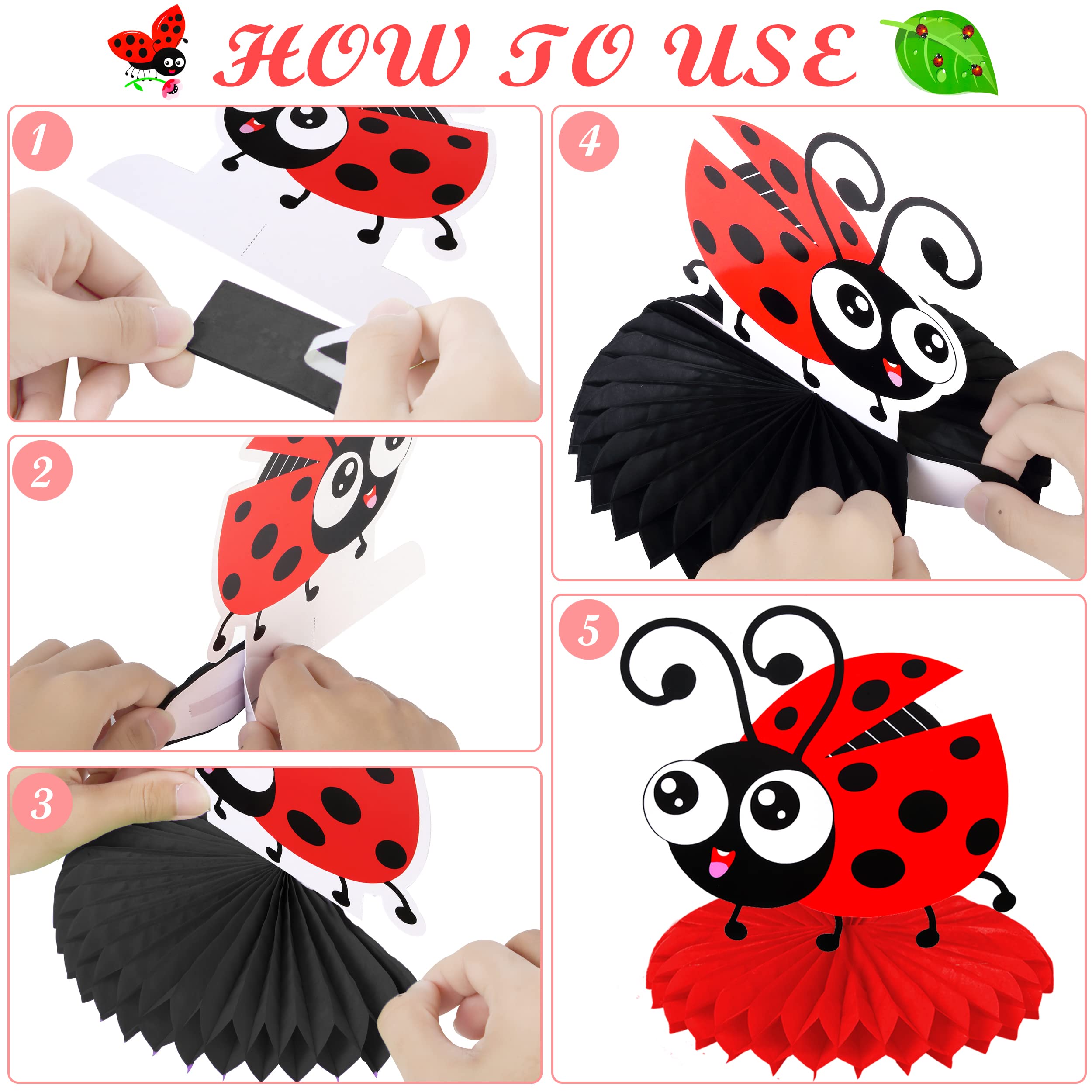 9Pcs Little Ladybug Party Table Decorations - Honeycomb Centerpieces & Baby Shower Decor for Girls Birthday Party Supplies | Perfect for Garden Themed Parties, Kids Room Decor & Spring Celebrations