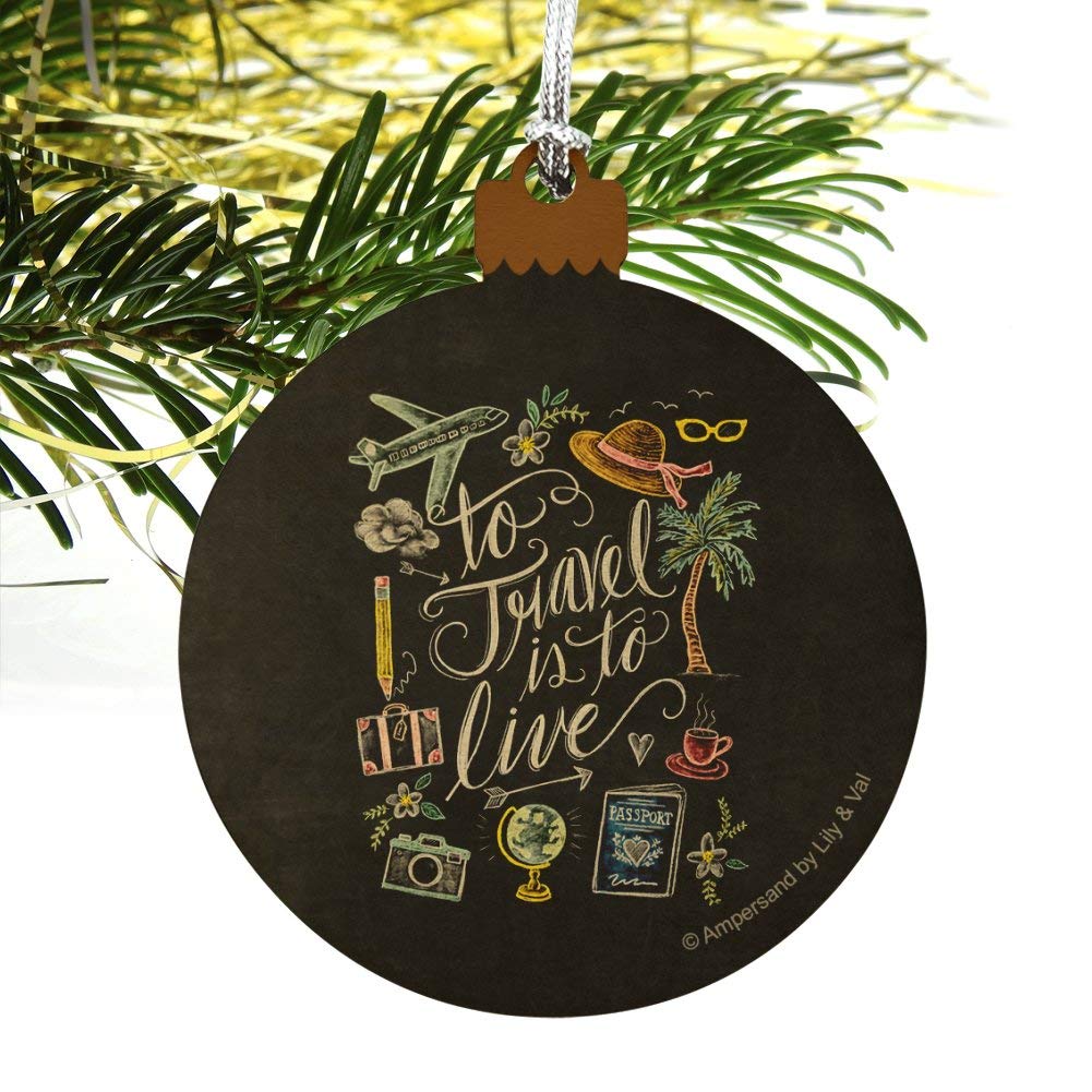 Travel is to Live Wood Christmas Tree Holiday Ornament - Handcrafted Wooden Xmas Decor for Home, Christmas Tree & Holiday Gifts | Perfect for Christmas Decorations, Holiday Parties & Festive Home Décor