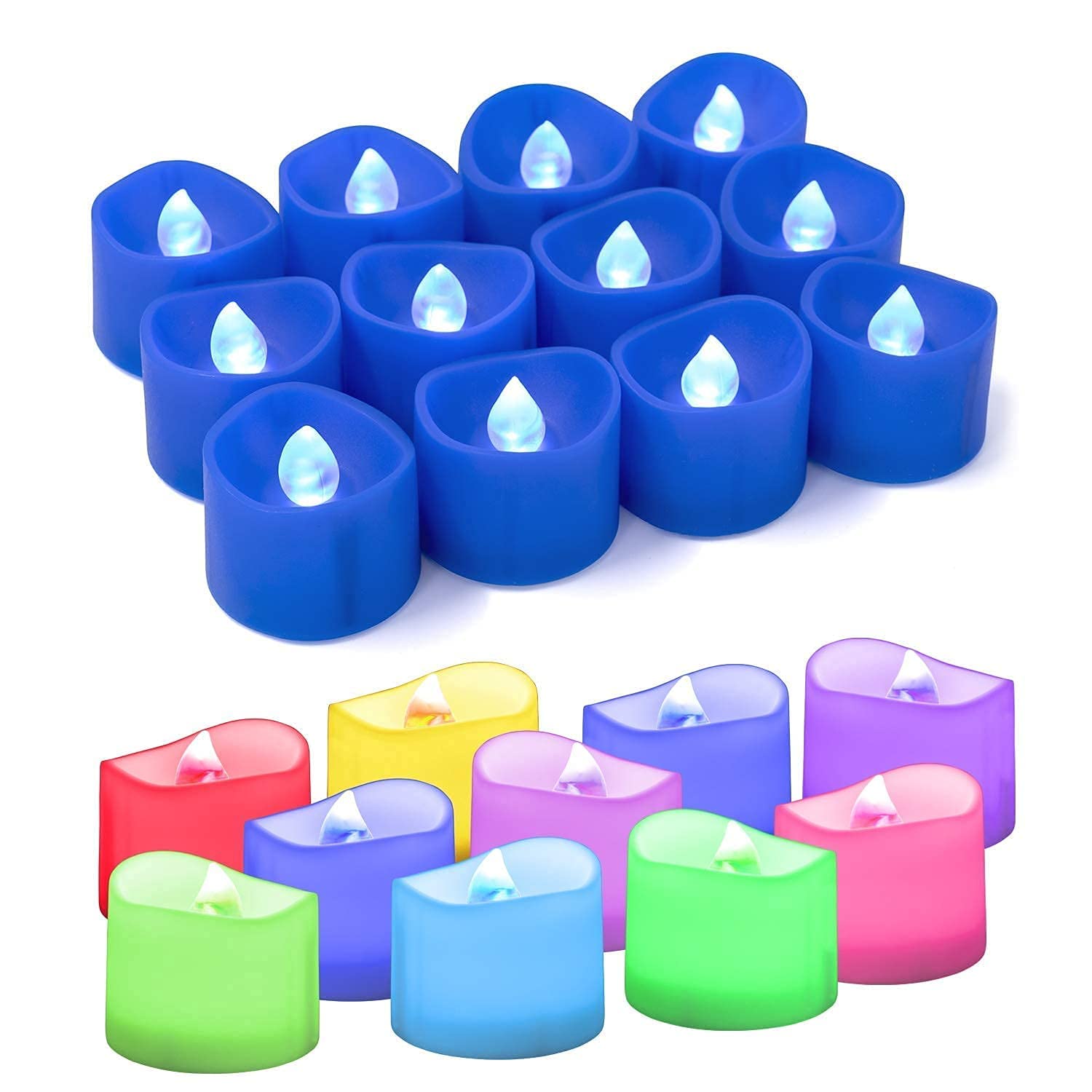 Homemory 48-Pack Color Changing LED Tealights - 24 Multicolor & 24 Blue Flameless Candles for Holiday Decor, Wedding Centerpieces, Party Lighting & Home Ambiance