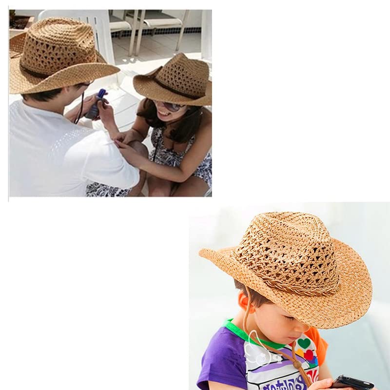 Stylish Straw Cowboy Hat for Men & Women - Wide Brim Sun Hat with Adjustable Chin Strap - Summer Panama Hat for Outdoor Travel, Beach, and Family Activities
