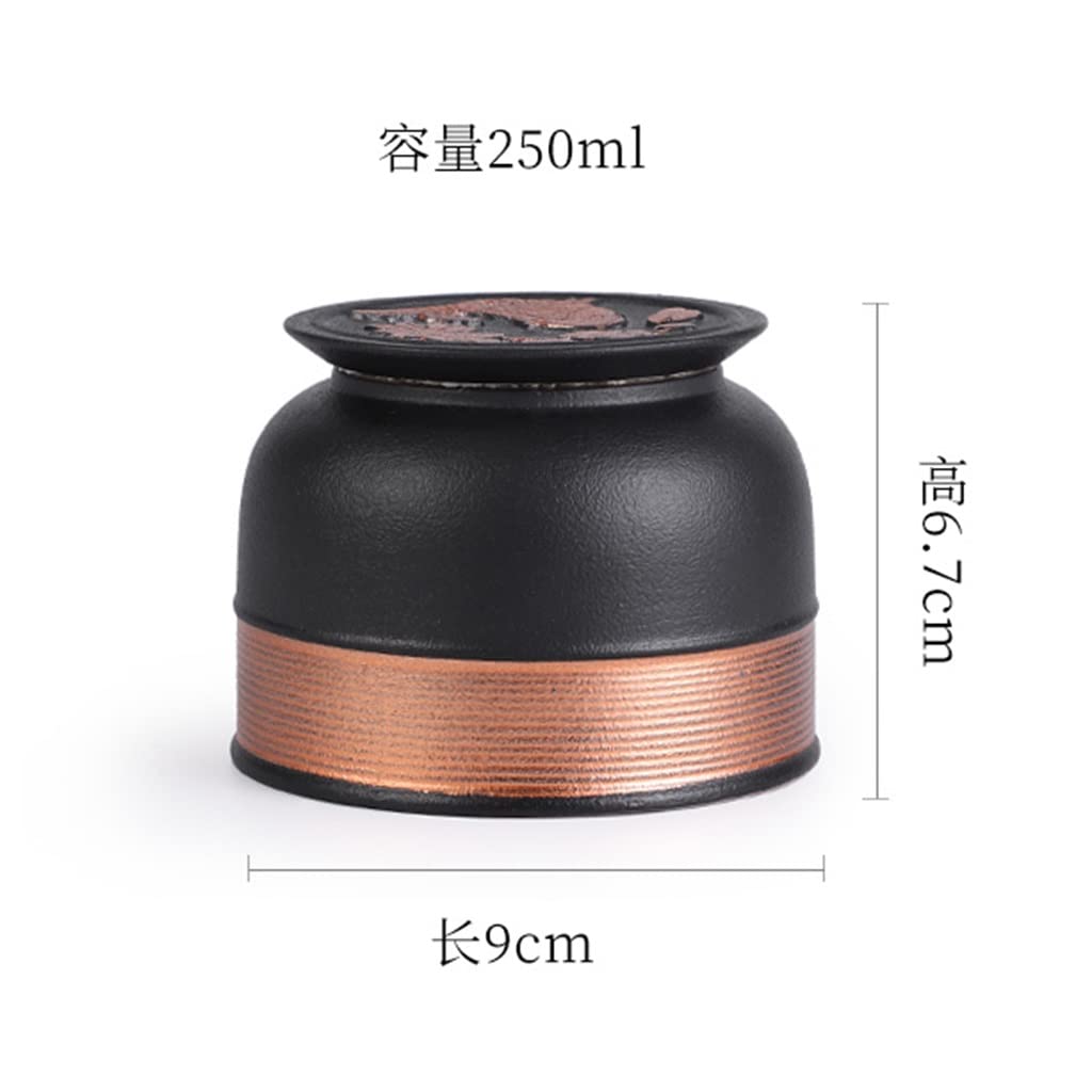 LEIYAN Mini Ceramic Tea Storage Containers - Airtight Tea Tins for Kitchen Food Storage, Traditional Tea Caddy for Tea, Coffee, Honey & Seeds (Black) - Perfect for Home, Office & Travel Use