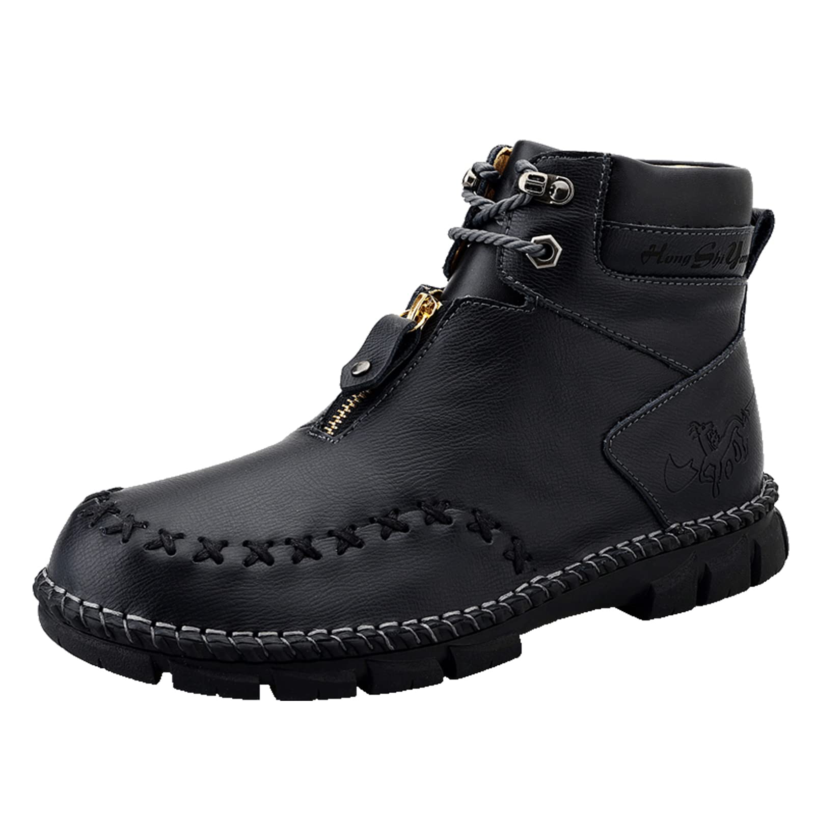 BAIJIE Men's Motorcycle Boots - Waterproof Leather Biker Shoes with Zipper for Outdoor Walking, Casual Wear & Sports | Perfect for Riding, Hiking & Urban Fashion