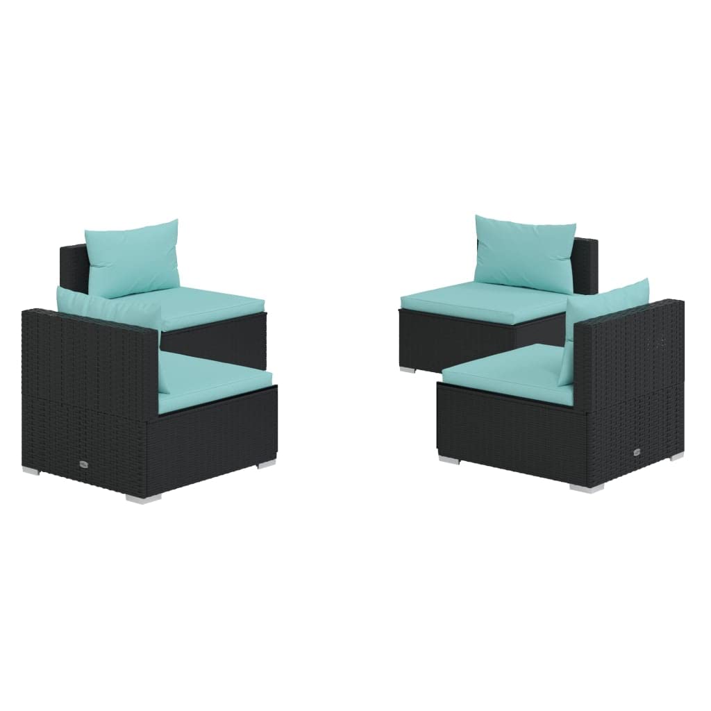 vidaXL 4-Piece Black Poly Rattan Patio Lounge Set with Aqua Cushions - Durable Lightweight Outdoor Furniture for Garden, Poolside & Backyard Relaxation