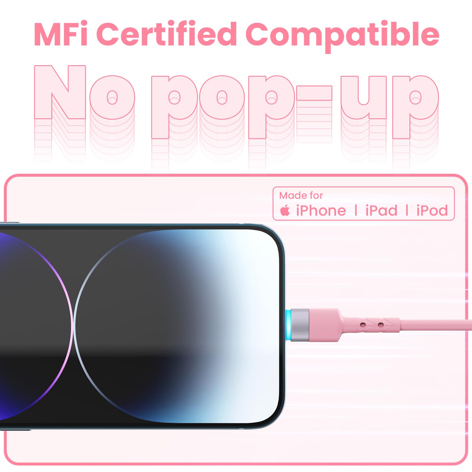 2-Pack Pink Coiled iPhone Charger 3FT - MFi Certified USB to Lightning Cable for Apple CarPlay, Cute Short Charging Cord - Perfect for Car, Home & Travel Accessories (Pink)