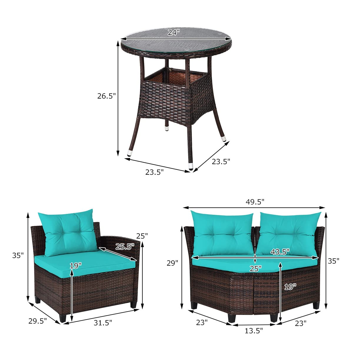 HAPPYGRILL 4-Piece Outdoor Patio Furniture Set - Rattan Wicker L-Shaped Sectional Sofa with Cushions & Coffee Table - Weather-Resistant Garden, Poolside, Balcony Conversation Set for Relaxing & Entertaining