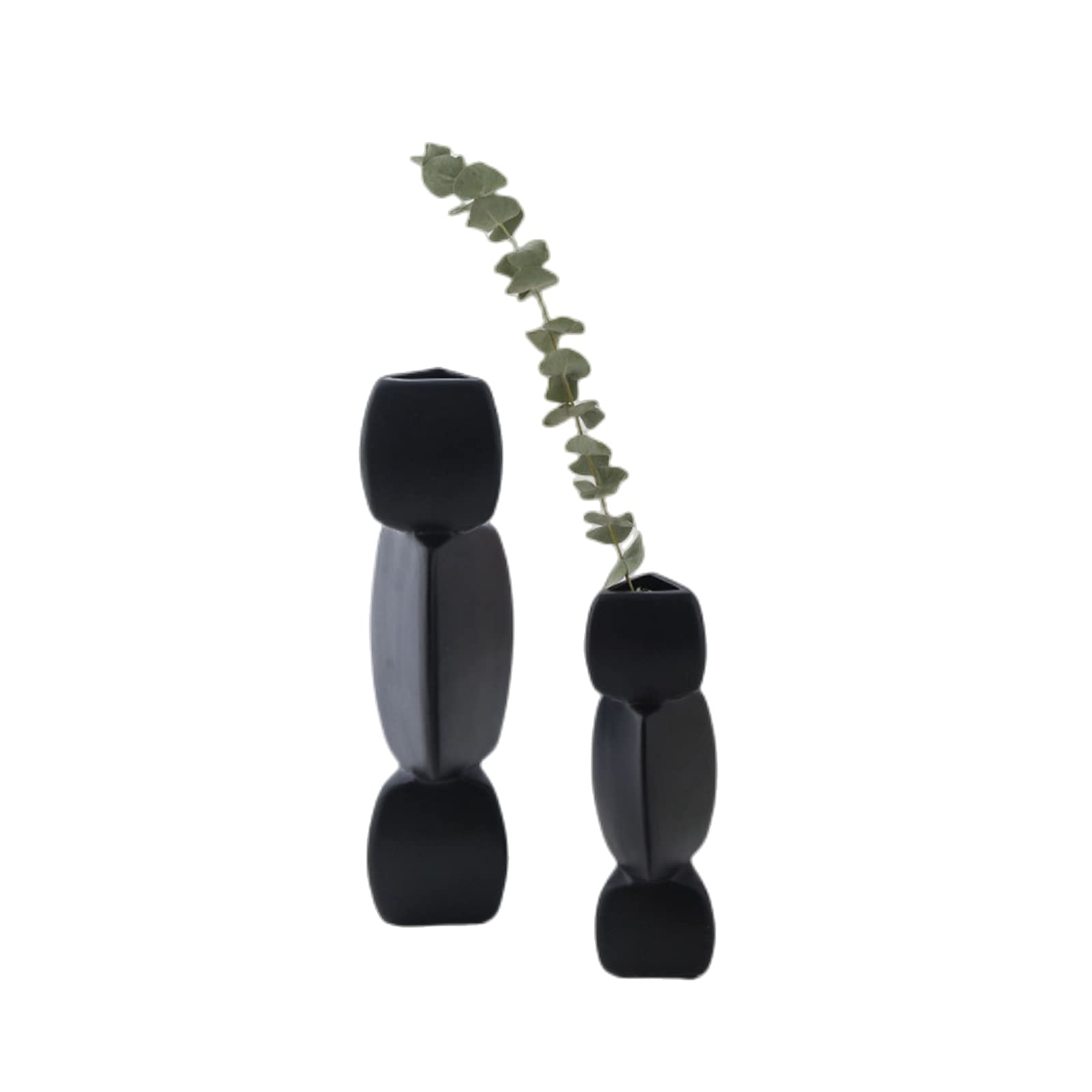 2-Piece White and Black Geometric Ceramic Vase Set - Modern Minimalist Flower Vases for Home & Office Decor - Creative Twisted Design for Floral Arrangements, Wedding Centerpieces, and Living Room Display