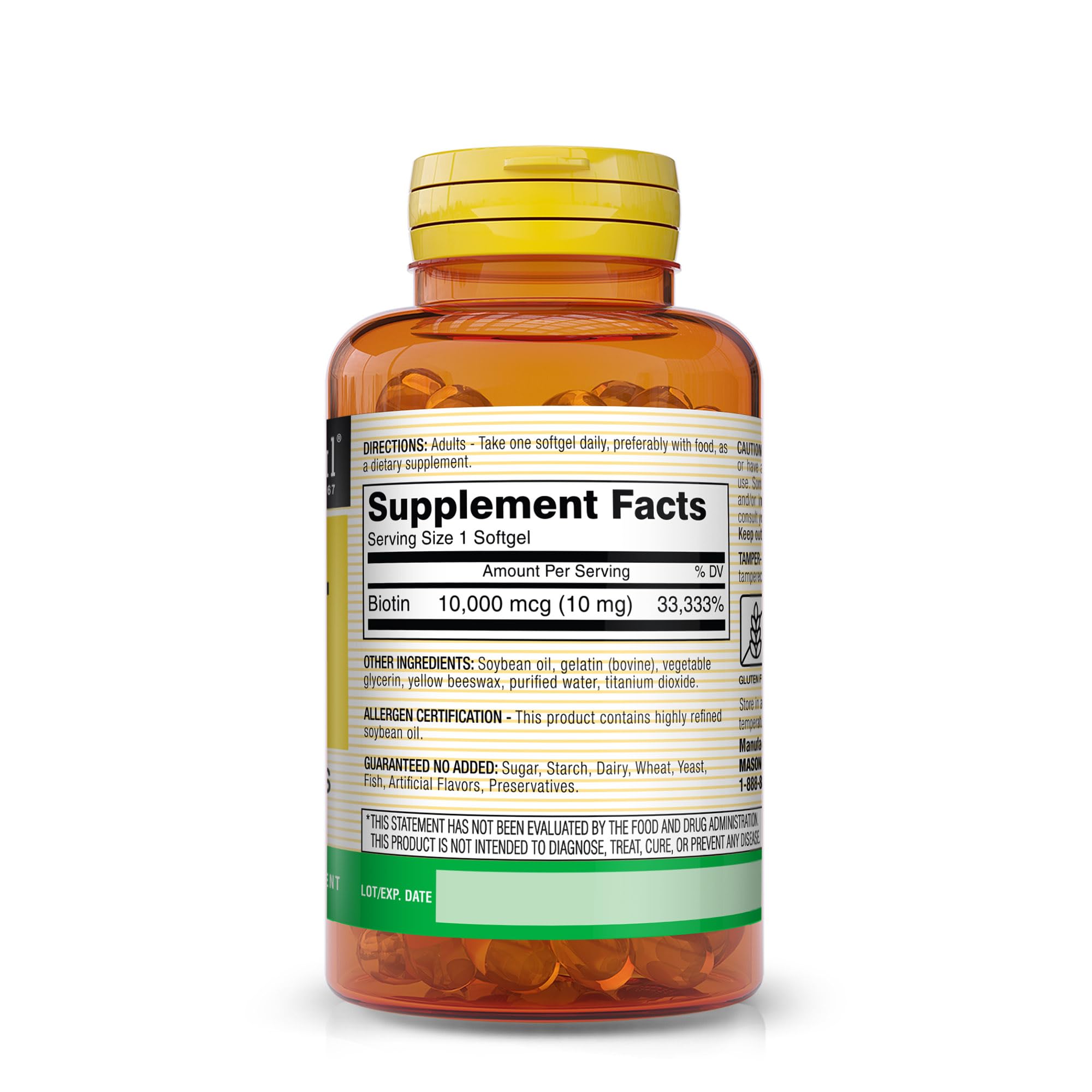 Mason Natural Mega Biotin 10000 mcg - Extra Strength Hair, Skin & Nails Supplement with Biotin for Healthy Growth, 50 Softgels | Supports Stronger Hair, Glowing Skin & Nails | Ideal for Beauty Routines & Daily Wellness