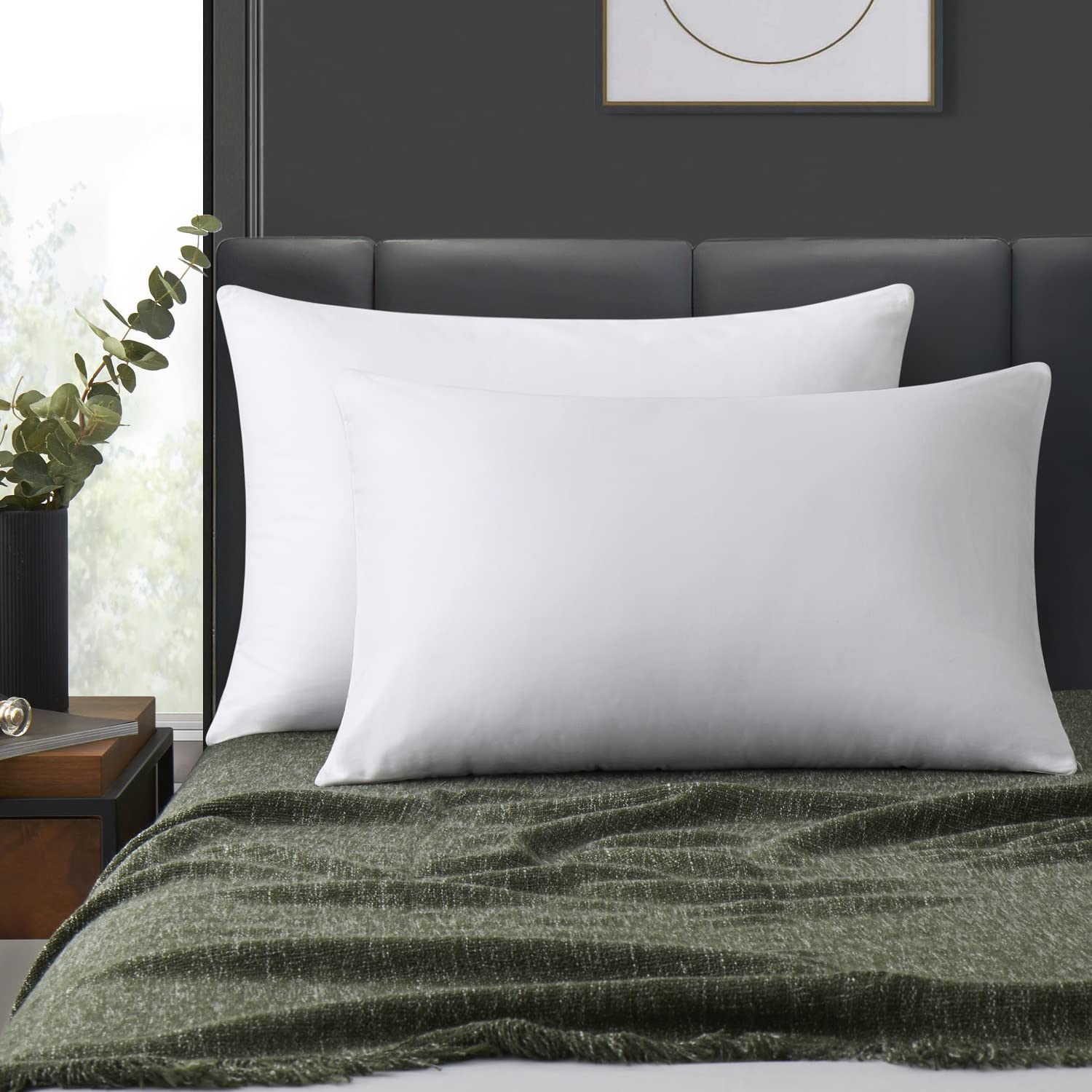 Premium 100% Cotton Zippered Pillowcase Set of 2 - Standard Size 20x26 Inches, Ultra Soft & Breathable Pillow Protectors with Hidden Zipper Closure (White) for Bedroom, Guest Room, Dorm or Travel