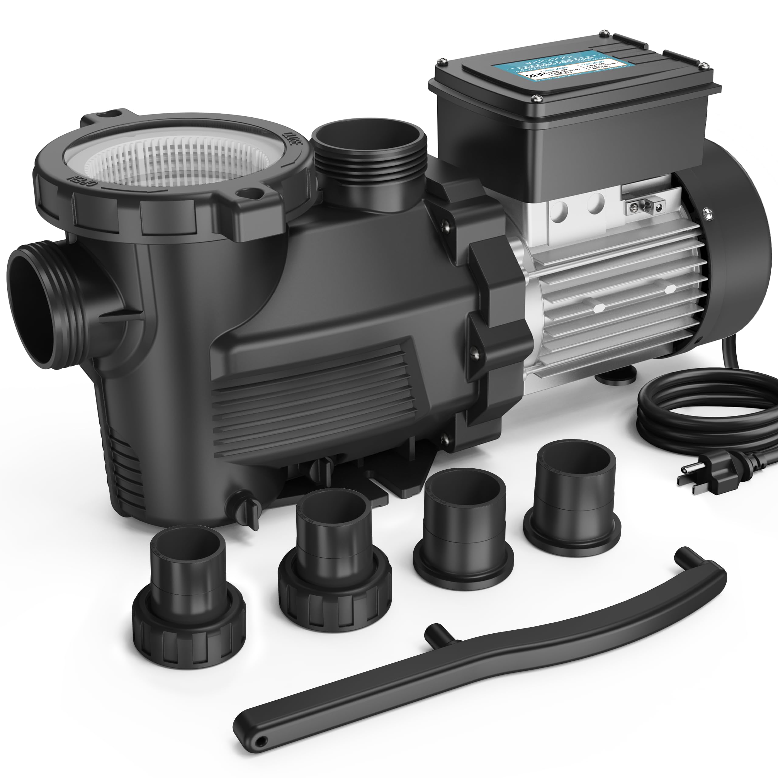 2 HP Dual Speed Pool Pump 5200GPH 115V - Powerful Self Priming Swimming Pool Pump with Filter Basket & 2 Adapters for Inground/Above Ground Pools - Perfect for Backyard, Residential & Commercial Pool Maintenance