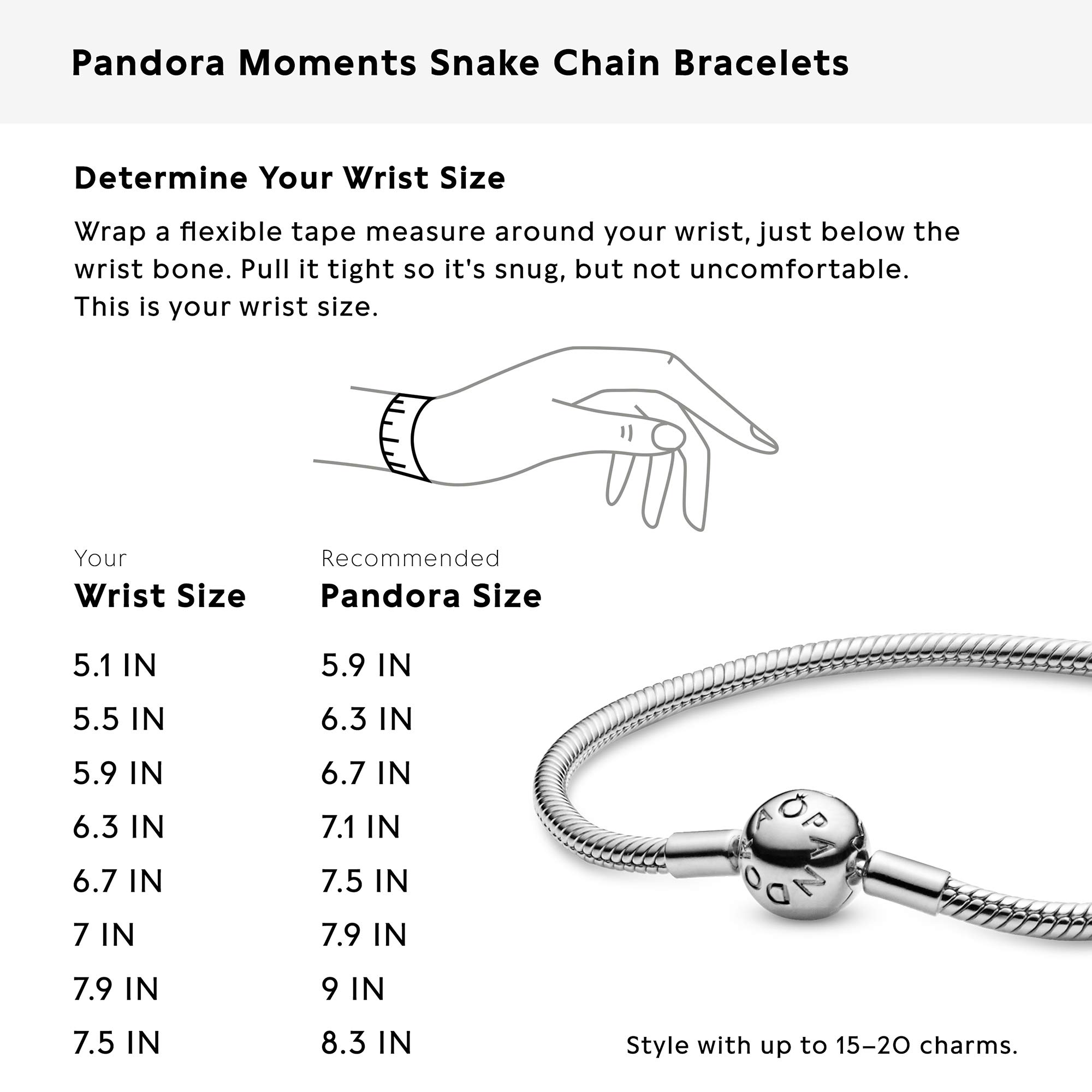 PANDORA Moments Snake Chain Bracelet for Women - Compatible with PANDORA Charms - Elegant Adjustable Jewelry Gift for Her with Gift Box - Perfect for Anniversaries, Birthdays & Special Occasions