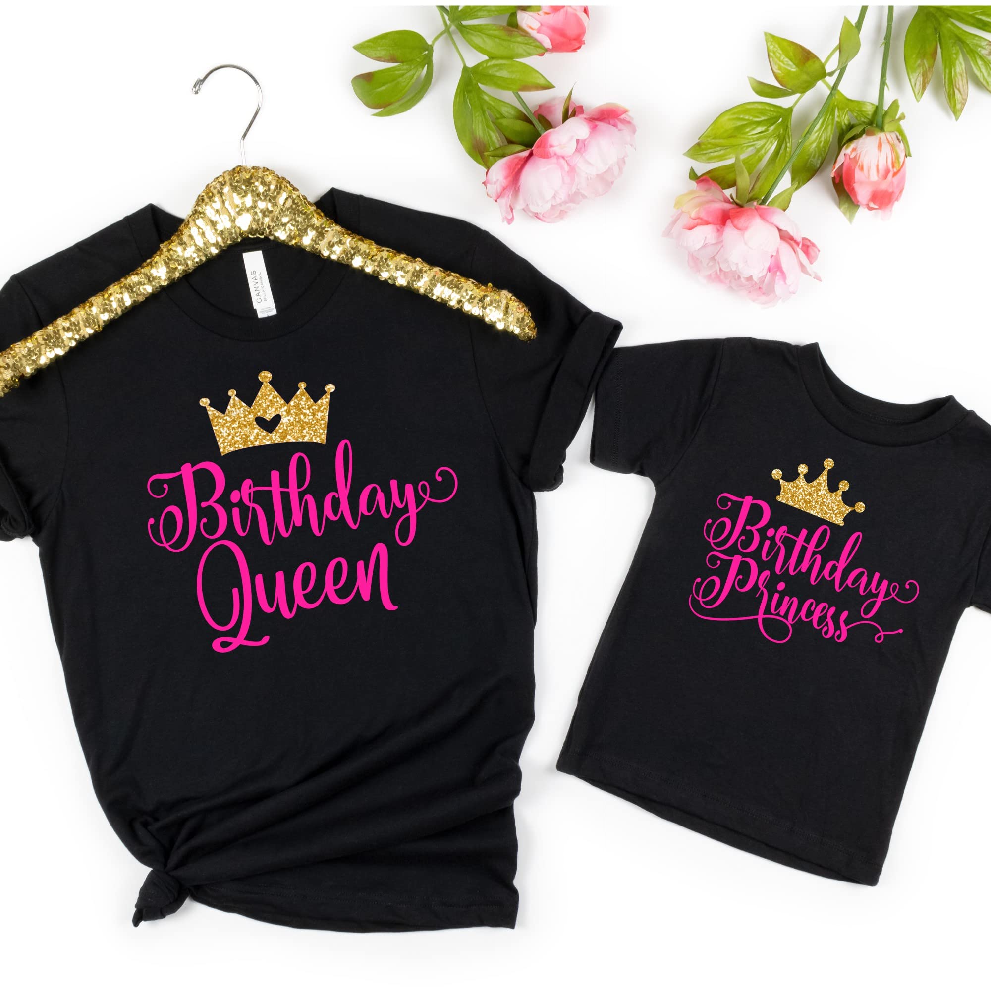Mommy and Me Birthday Shirts - Matching Birthday Queen Shirts for Women & Birthday Princess Shirts for Girls (Size S, Pink) | Perfect for Mother-Daughter Birthday Parties, Family Celebrations & Photo Shoots