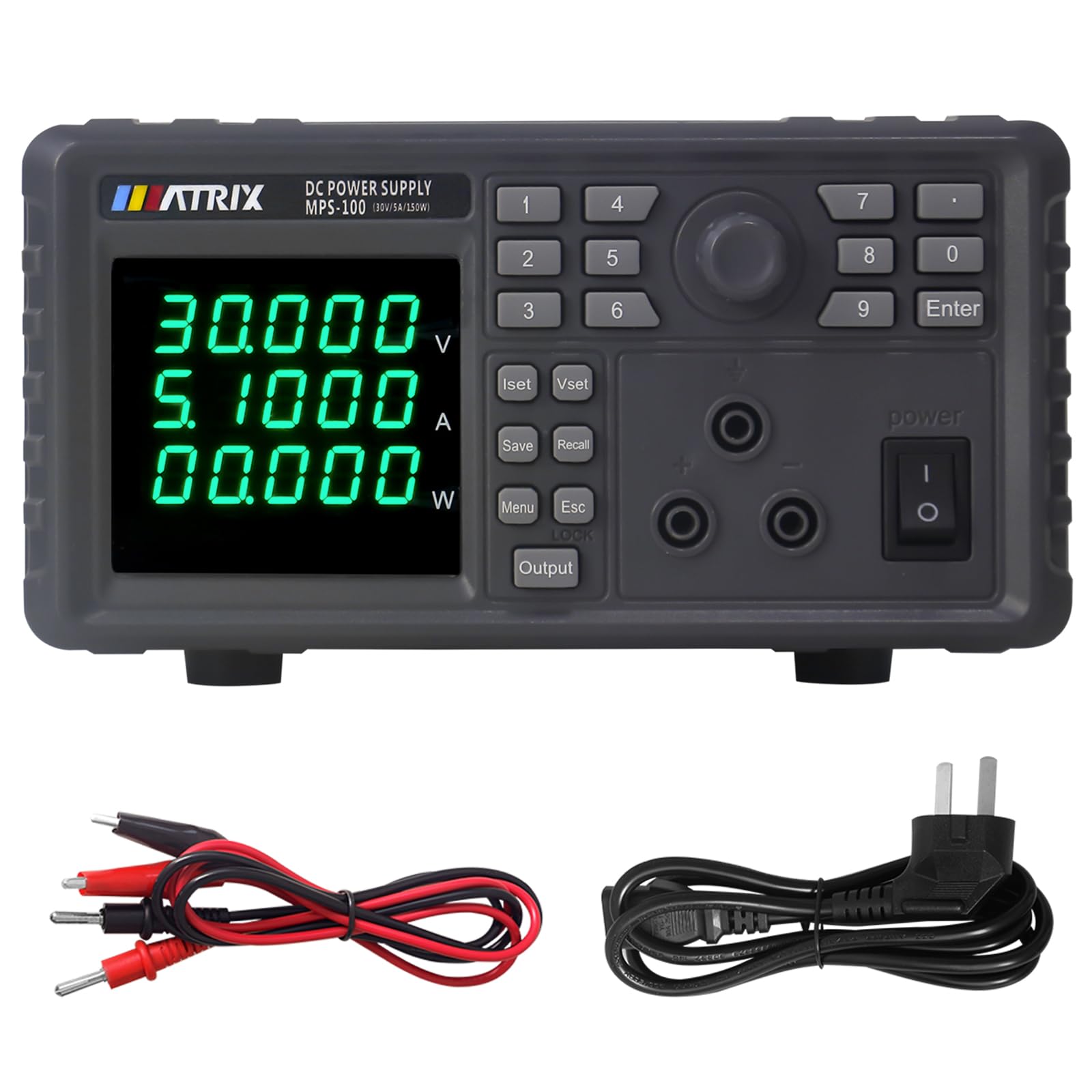 MPS-100 Programmable DC Power Supply 30V 5A with High Resolution 1mV 0.1mA, 9 Memory Presets & Adjustable LED Display - Ideal for Electronics Testing, Lab Experiments, and DIY Projects