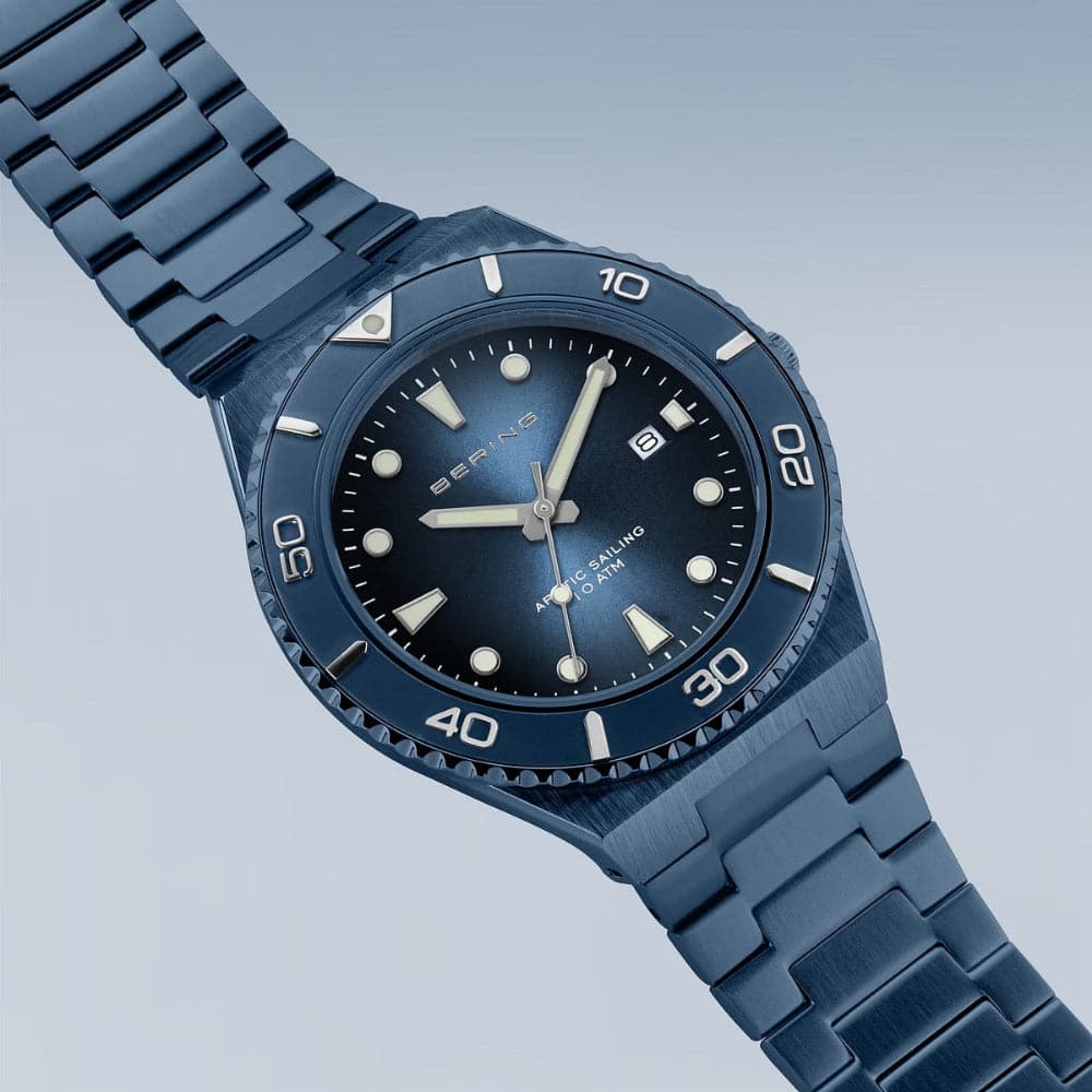 Bering Classic Blue Dial Stainless Steel Men's Watch 18940-797 | Waterproof Chronograph for Business, Casual & Outdoor Activities