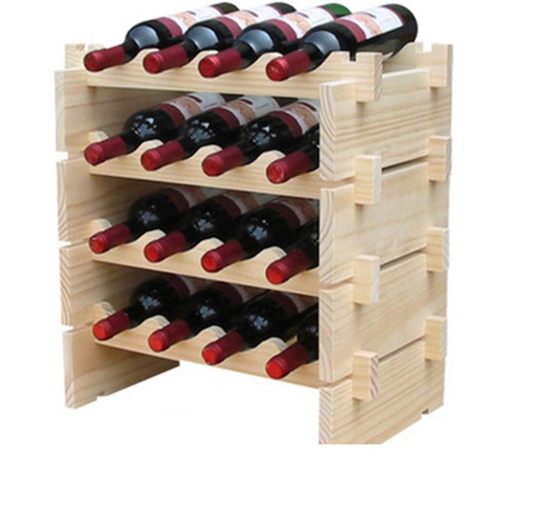 Classic Wooden Wine Bottle Holder - 4-Tier DIY Wine Storage Rack for Bar, Kitchen & Dining Room - Freestanding Wine Display Shelf for Home Decor & Entertaining