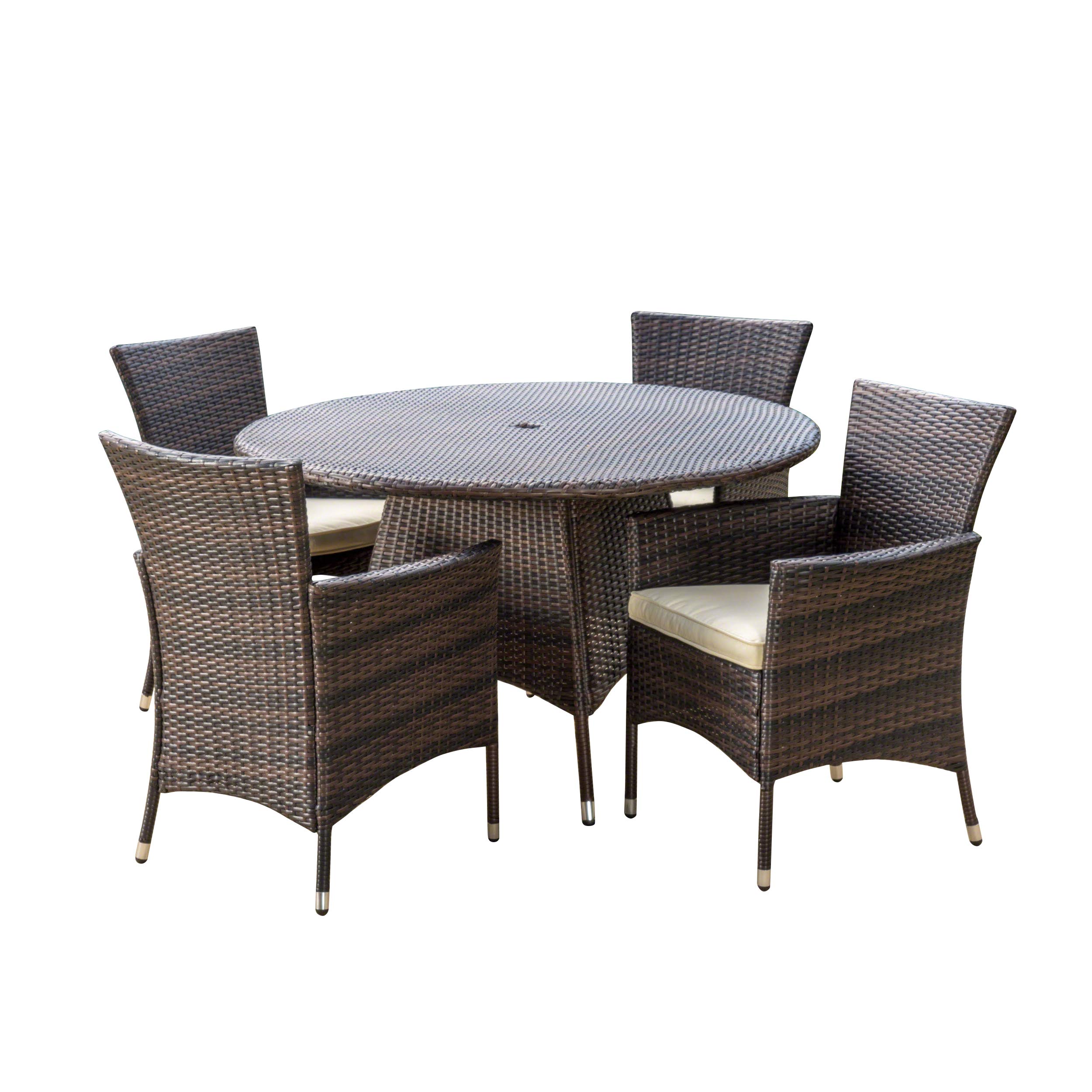 Christopher Knight Home Rodgers 5-Piece Outdoor Wicker Dining Set - Weather-Resistant Brown Patio Furniture for Garden, Poolside & Backyard Dining