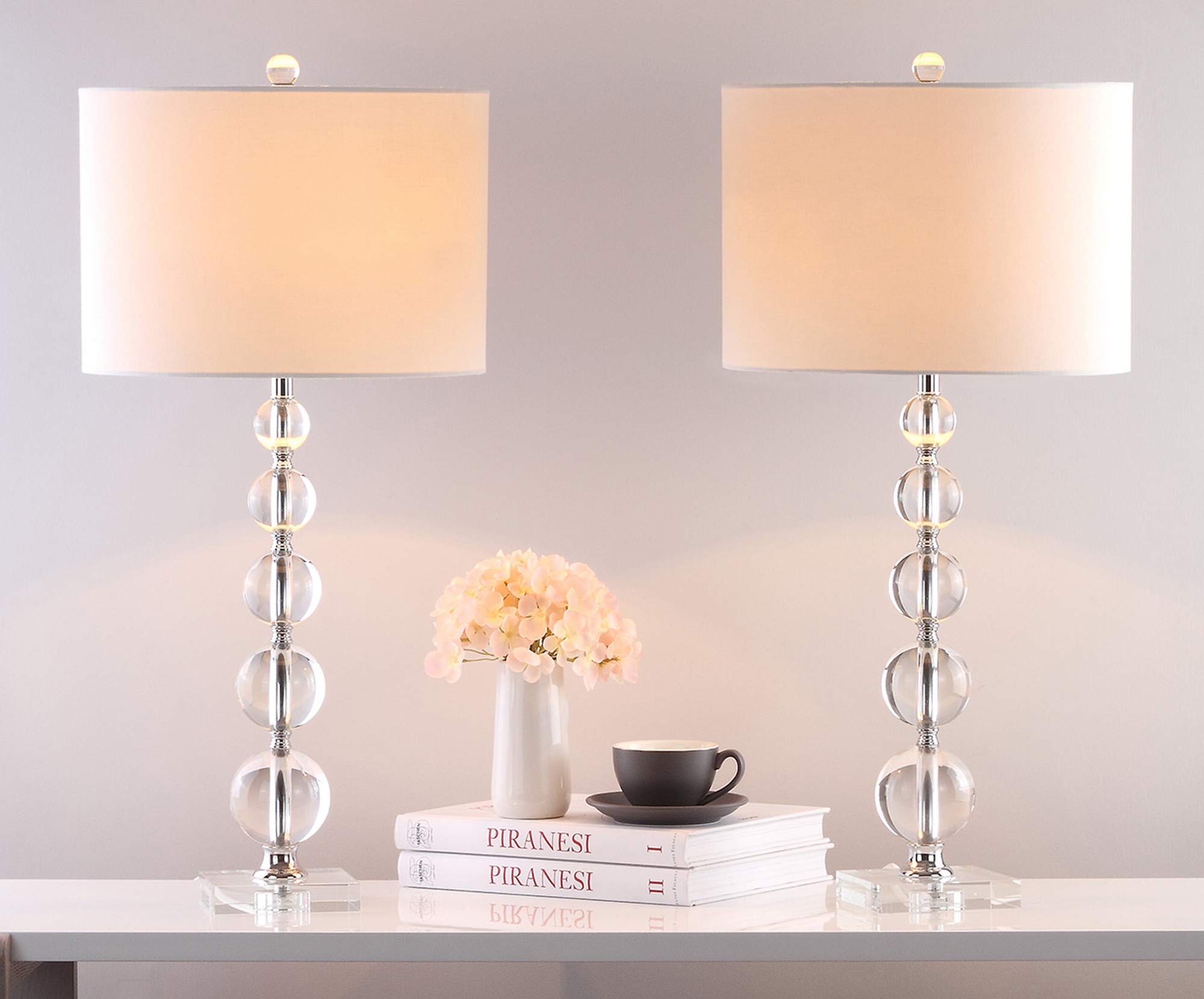 SAFAVIEH Liam 29-inch Stacked Crystal Ball Table Lamp Set of 2 with LED Bulbs - Modern Bedroom, Living Room, Home Office & Nightstand Lighting for Elegant Home Decor
