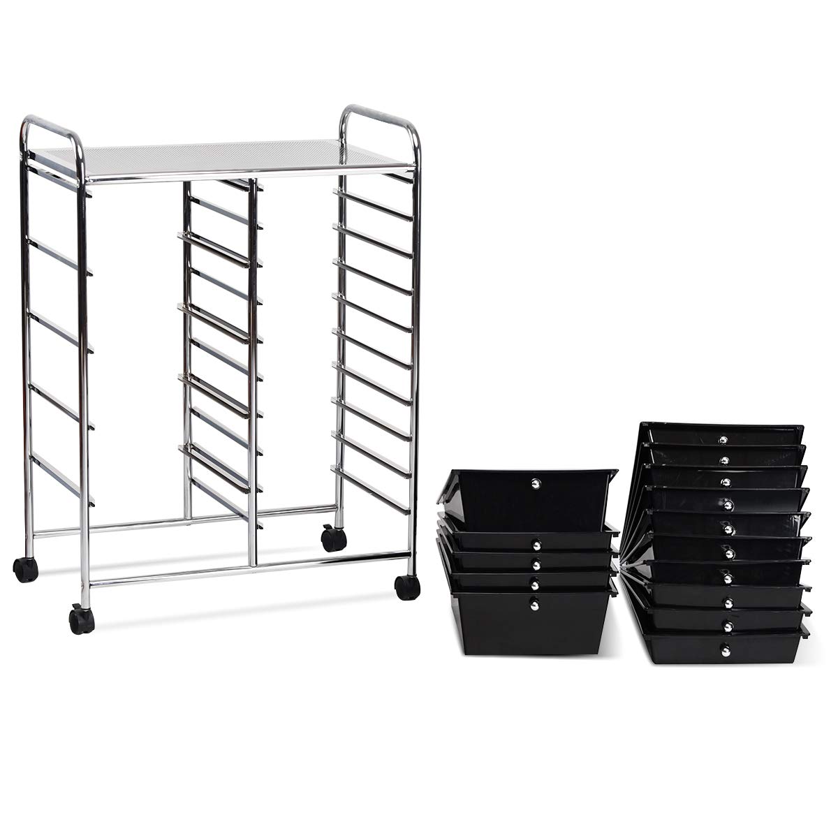 Giantex 15-Drawer Rolling Storage Cart - Mobile Organizer for Tools, Scrapbook Paper, Office & School Supplies - Black | Perfect for Craft Rooms, Workshops & Classroom Organization