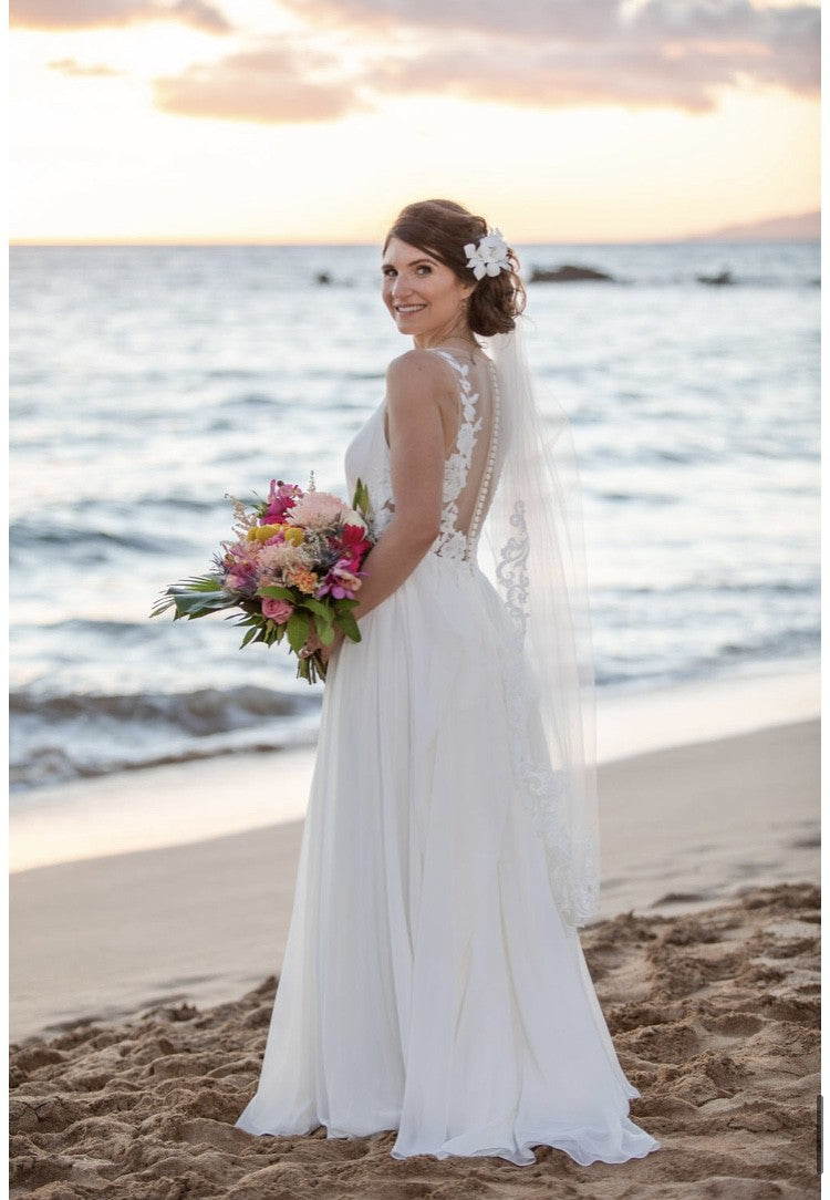 Jenny Yoo Elinor Wedding Gown - Elegant A-Line Bridal Dress with Lace Details | Perfect for Beach, Church & Formal Weddings