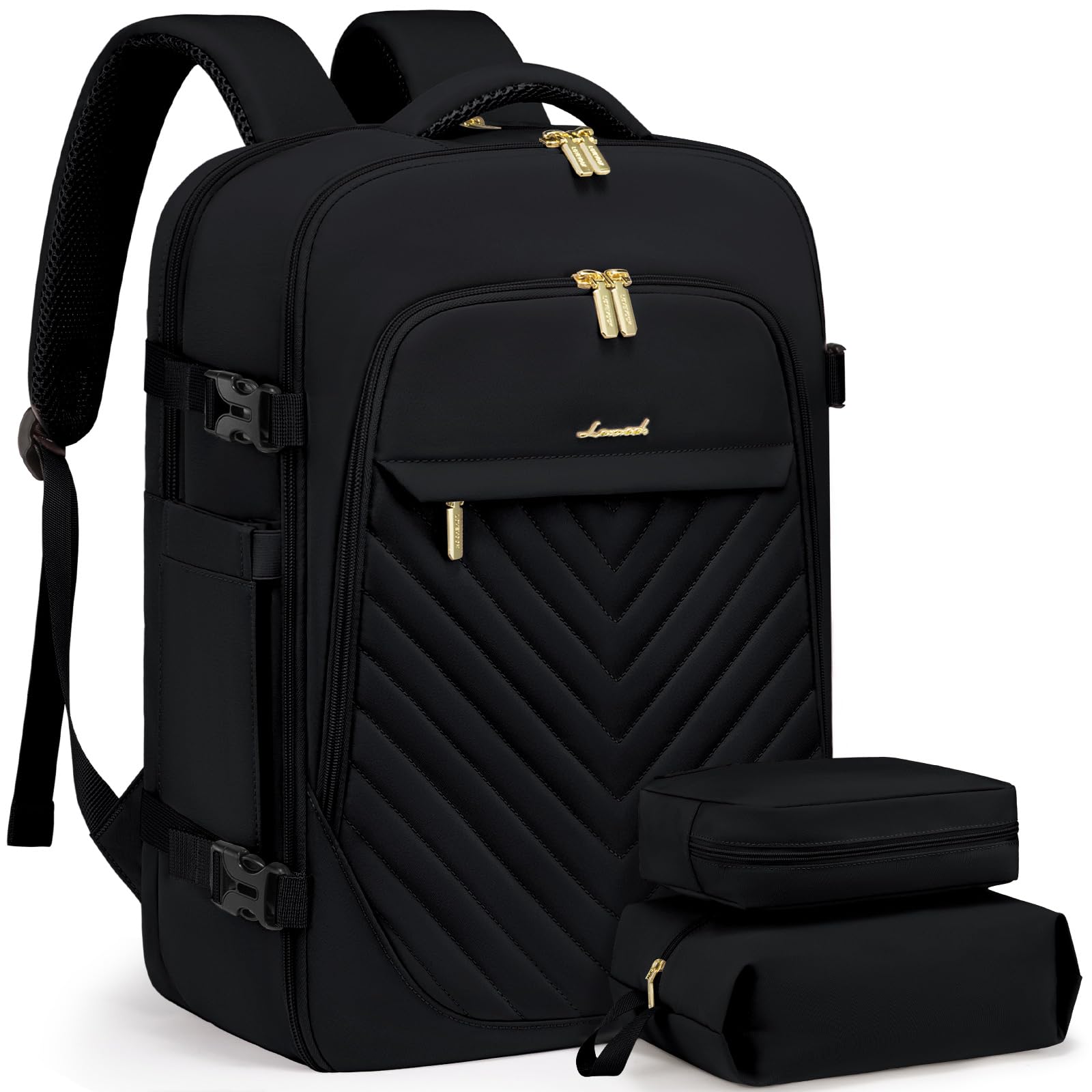 LOVEVOOK 40L Travel Backpack for Women & Men - TSA Approved Carry On Backpack for Airplanes, Waterproof Flight Bag Fits 17 Inch Laptop with 2 Packing Cubes - Perfect for Business Trips, Weekend Getaways & International Travel, Black