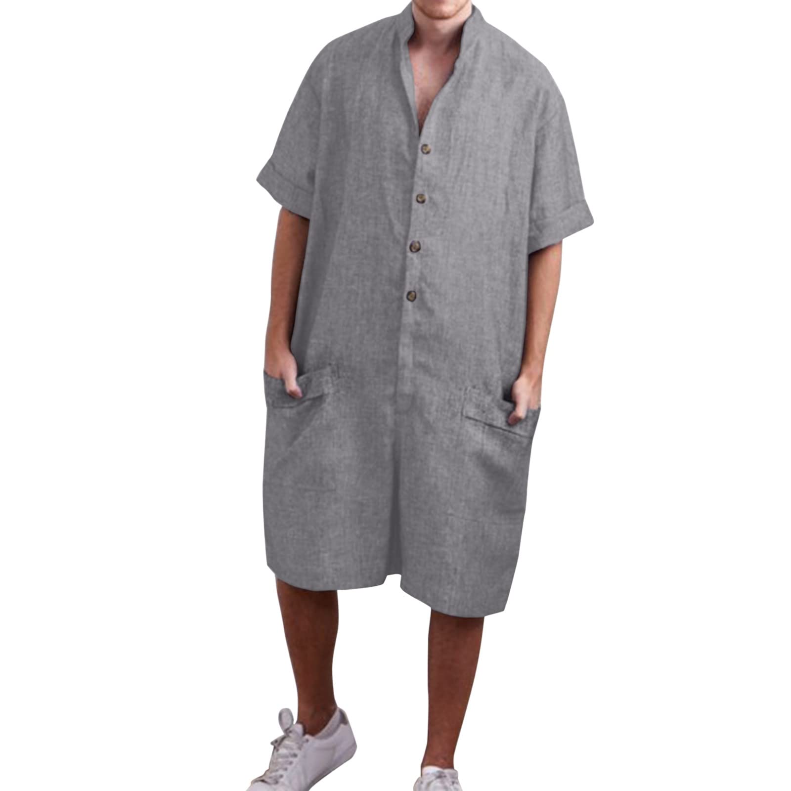 Men's Solid Color Stand Collar Jumpsuit - Short Sleeve Summer Top for Lounge & Workout - Breathable Casual Wear (Grey, XXXL) | Perfect for Gym, Yoga, Travel & Everyday Comfort
