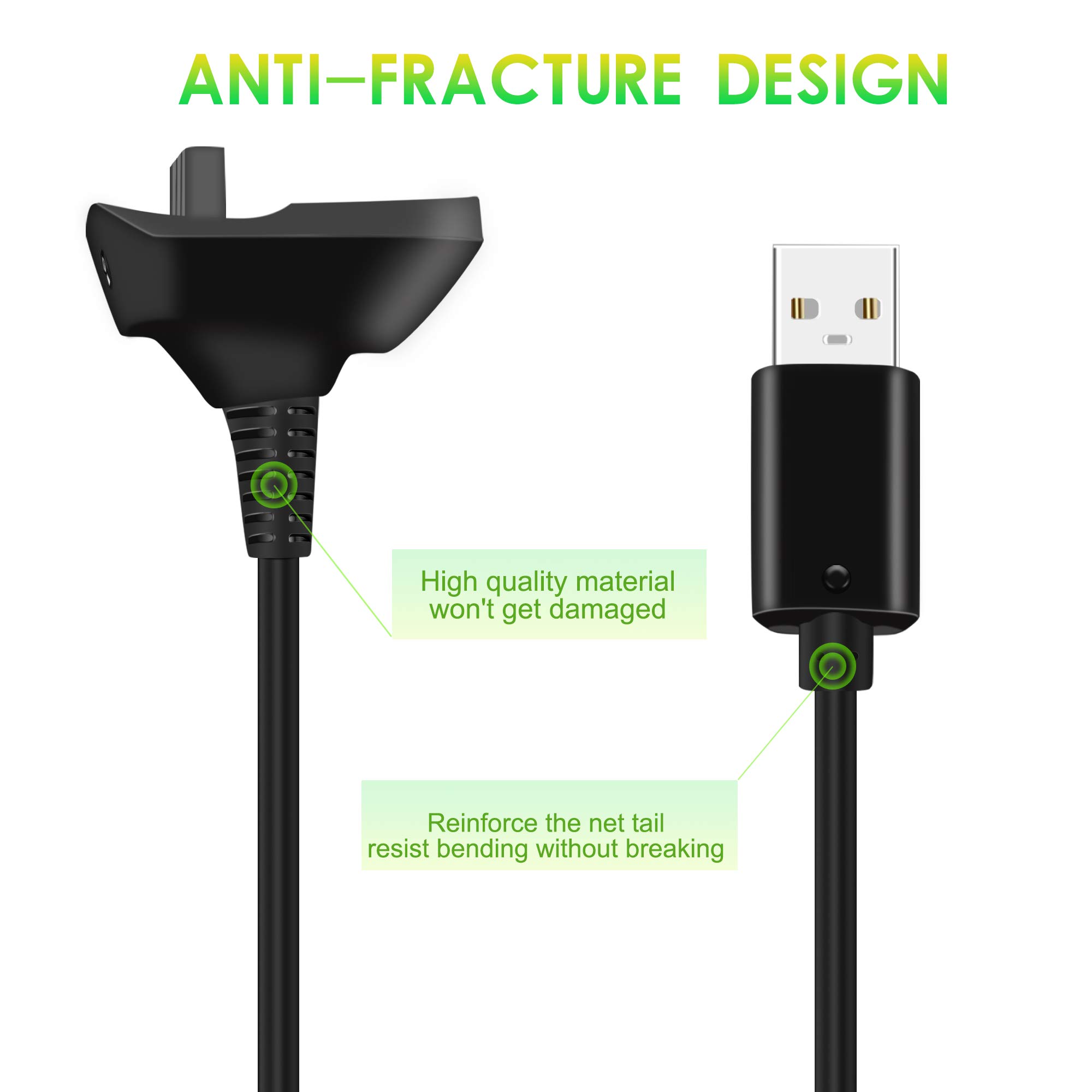 2-Pack 6Ft USB Charging Cable for Xbox 360 & Xbox 360 Slim - Compatible with Microsoft Wireless Controllers | Fast Charging Sync Cable for Gaming Setup & Home Entertainment