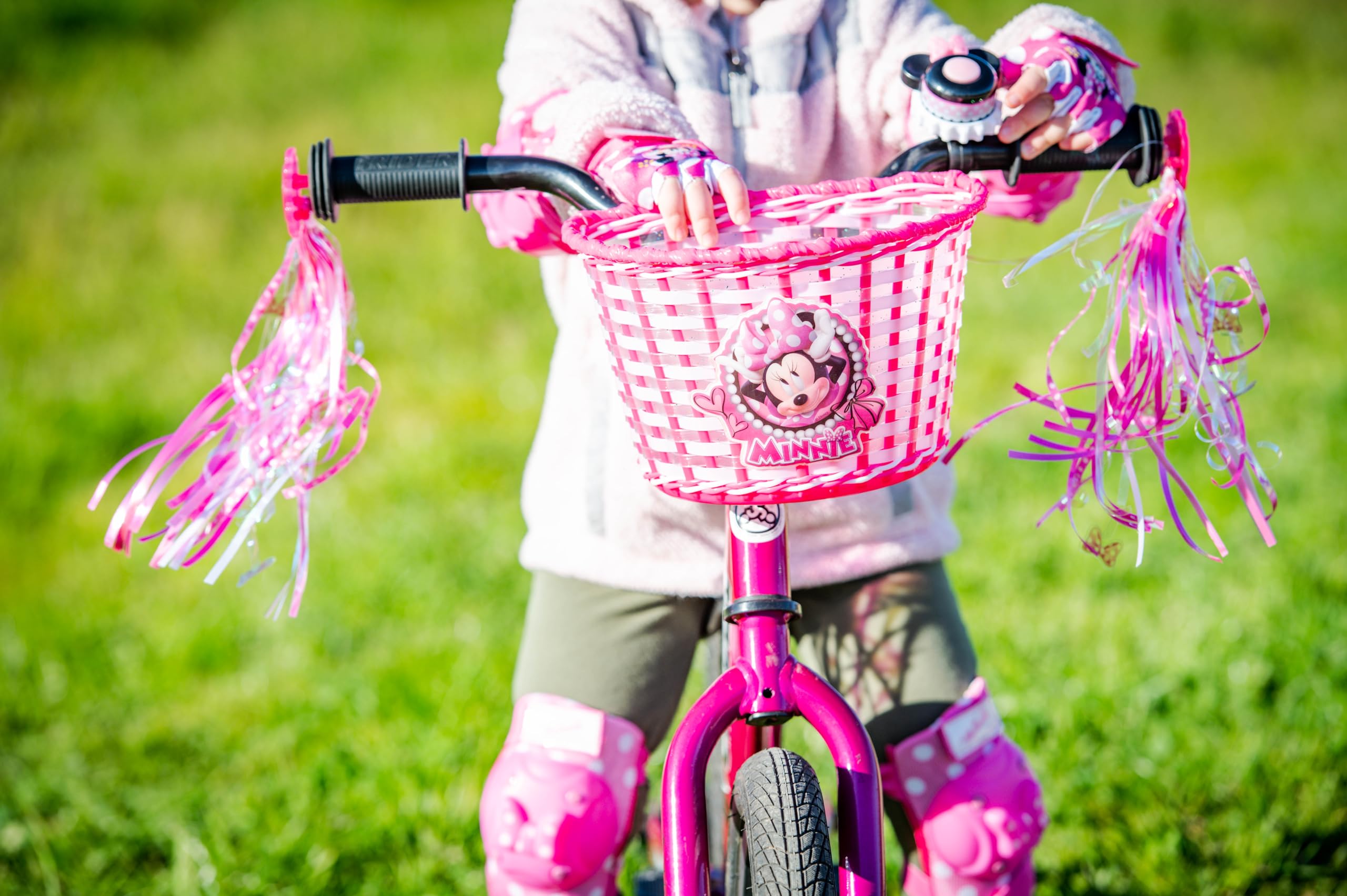 Disney Minnie Mouse Bike Basket & Streamer Set - Cute Bike Accessories for Girls - Perfect for Cycling, Picnics & Outdoor Adventures