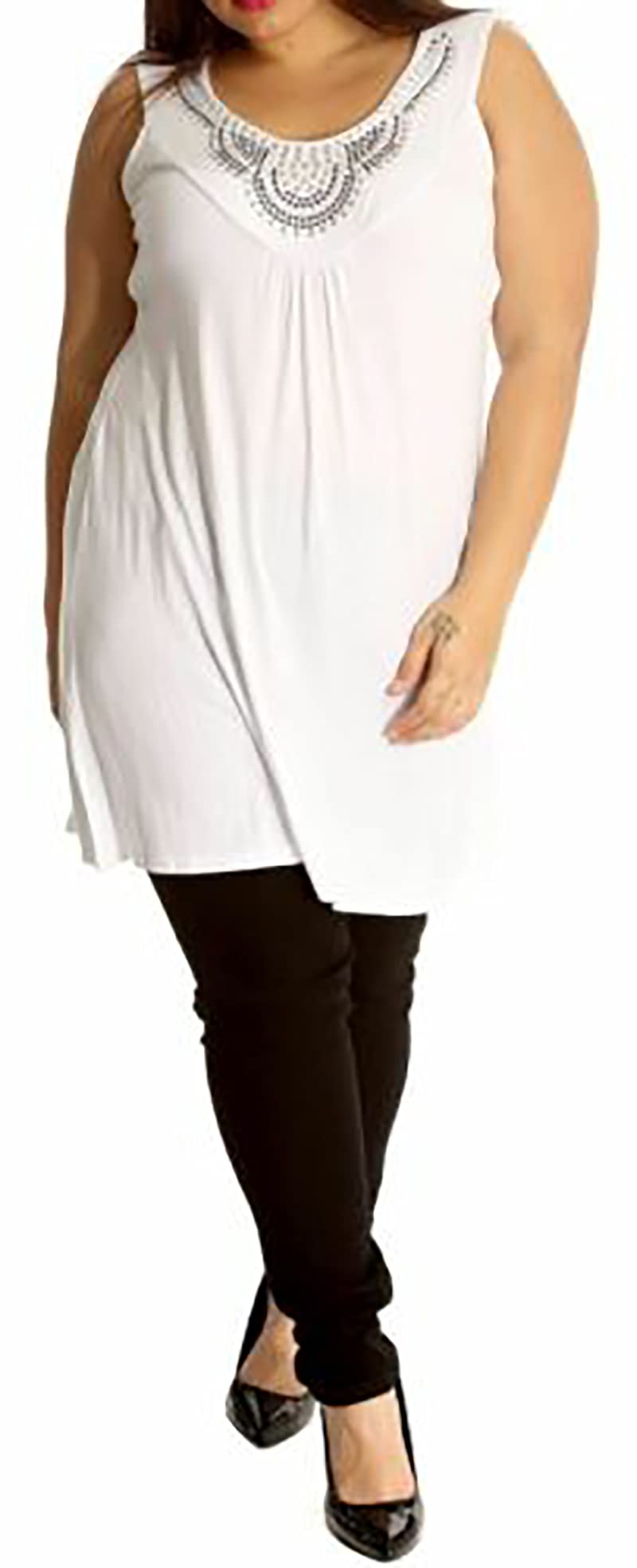 Plus Size Women's Beaded Long Diamante Vest Top - White (Size 16) | Elegant Evening Wear & Party Outfit for Special Occasions