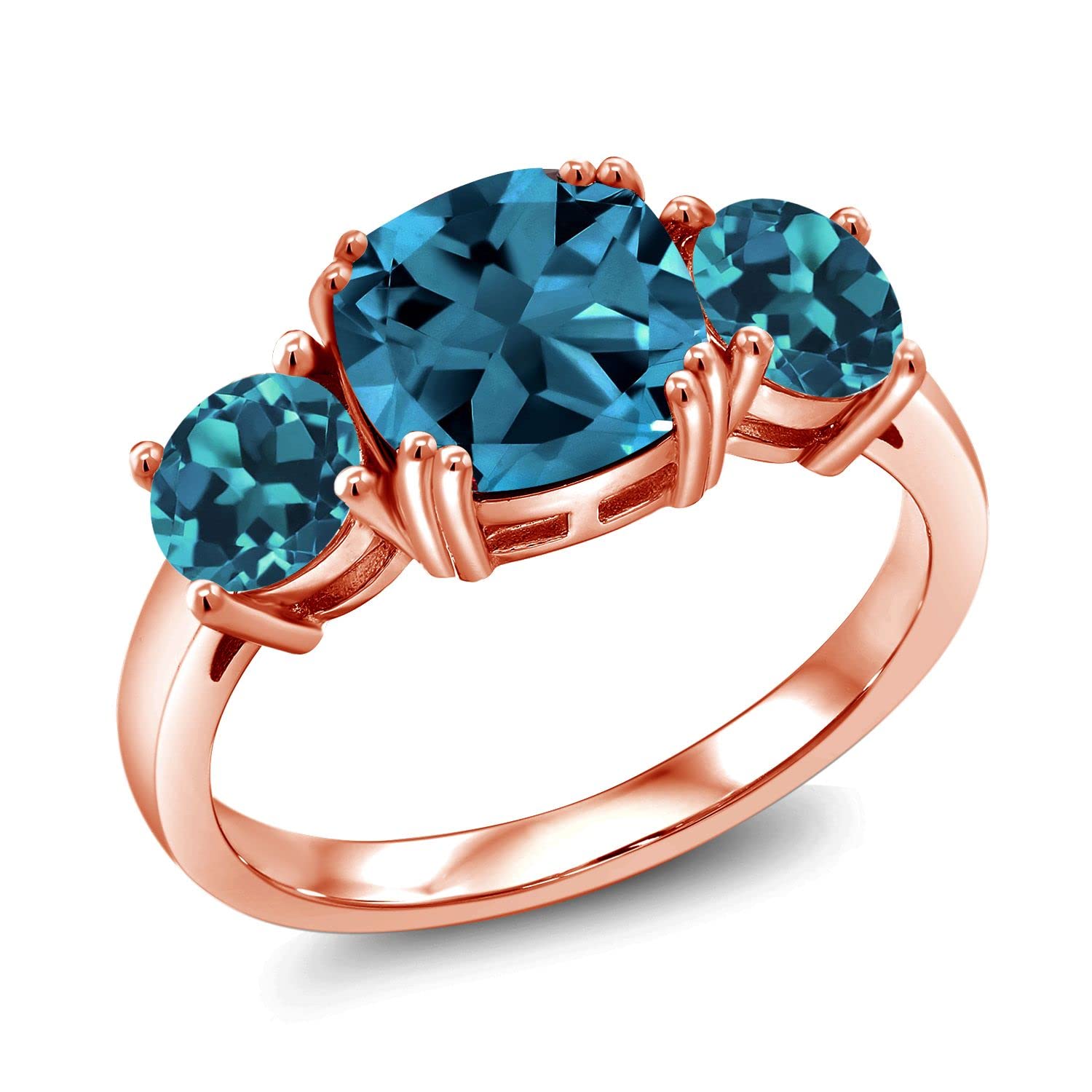 4.20 Ct London Blue Topaz Cushion Cut Ring - 18K Rose Gold Plated Sterling Silver - Gem Stone King - Perfect for Engagement, Anniversary & Special Occasion Gifts