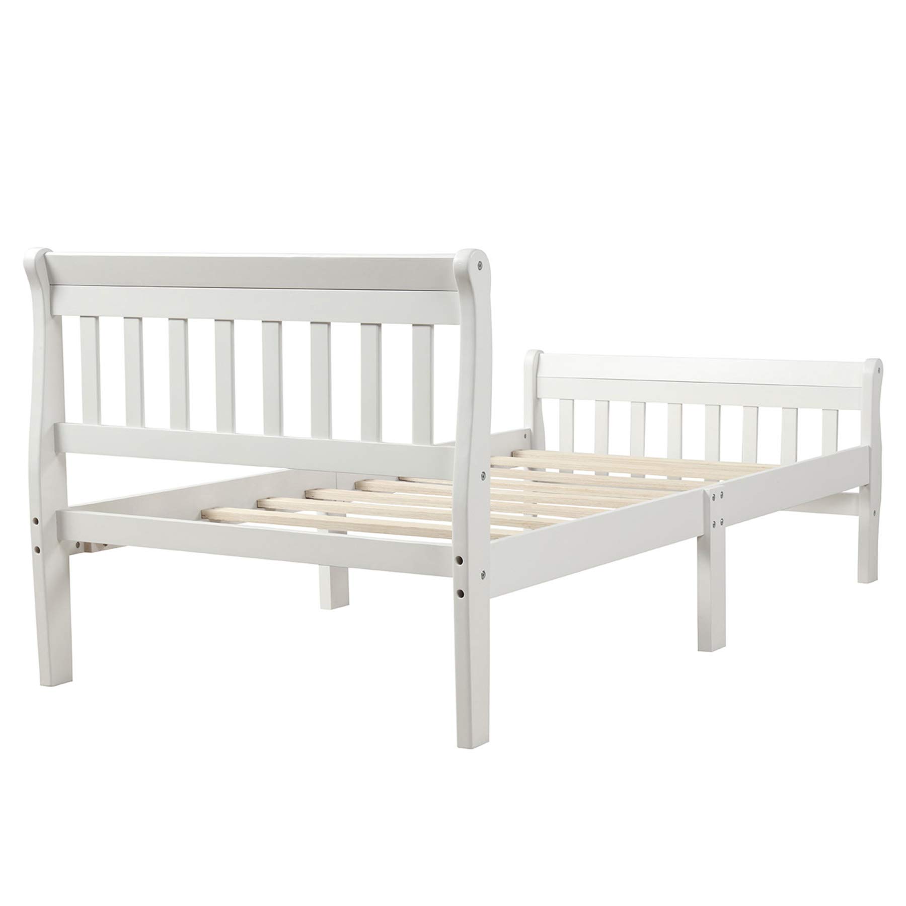 Merax White Wood Platform Twin Bed Frame with Headboard & Footboard - Sturdy Wood Slat Support for Mattress Foundation - Perfect for Kids' Room, Guest Bedroom & Small Spaces