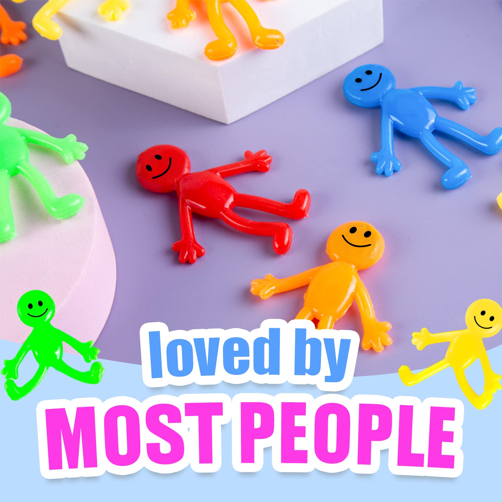 POPLAY 60PCS Smile Face Bendable Man Stretchy Figures - Stress Relief Fidget Toys for Kids & Adults, Easter Egg Fillers, Classroom Prizes, Party Favors - Fun Sensory Toys for Anxiety Relief & Focus