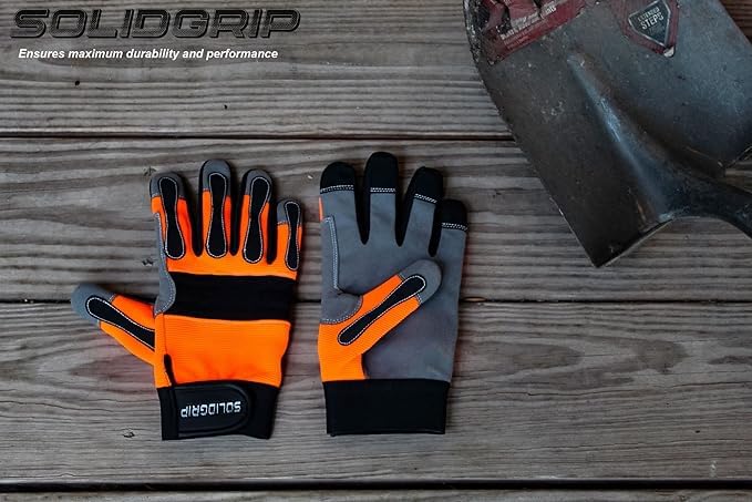 Men's Orange/Black Work Gloves - Gardening & Mechanics - XL for Outdoor & DIY
