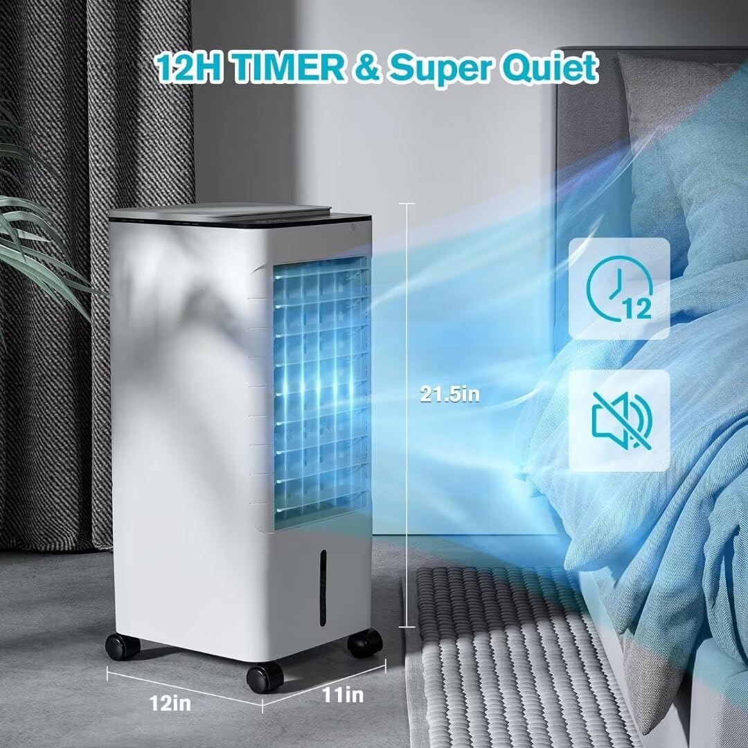 Portable Air Conditioner Without Window - 3-in-1 Ductless Evaporative Cooler with Remote Control, 12H Timer & 1.16 Gallon Water Tank, 3 Speed Modes & Oscillation - Quiet AC Unit for Bedroom, Home Office, Living Room & Small Spaces