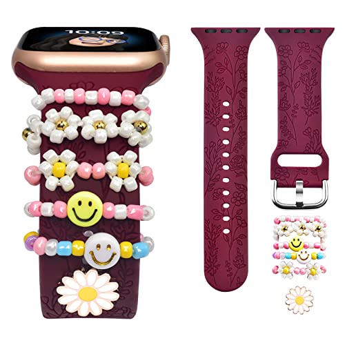Burgundy Watch Band with Smile Charms
