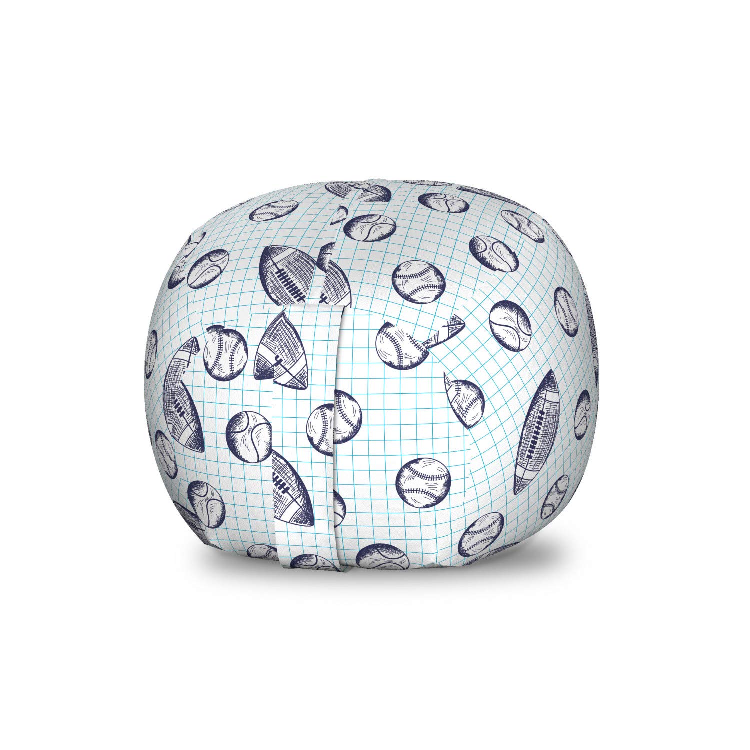 Ambesonne Baseball Toy Storage Bag Chair - Washable Stuffed Animal Organizer with Pigskin & Baseballs Design, Small Size in Indigo & Pale Blue - Perfect for Kids' Room, Playroom & Sports Themed Decor