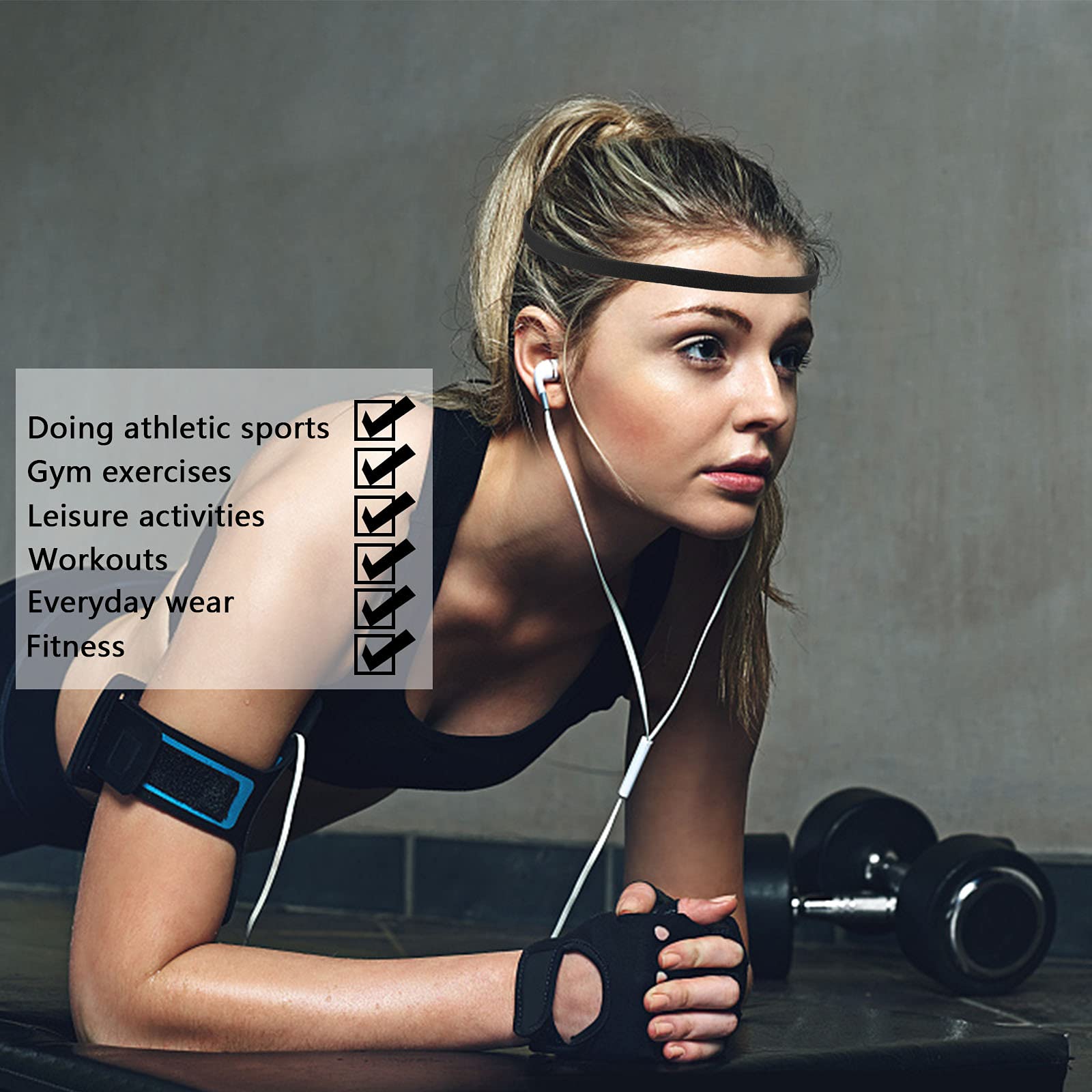 6 Pack Non-Slip Sports Headbands for Women & Men - Elastic Hair Bands with Silicone Grip for Football, Basketball, Soccer, Tennis, Yoga, Running & Workout - Sweat Absorbent Head Wraps (Black, White, Grey) - Perfect for Gym, Sports & Outdoor Activities