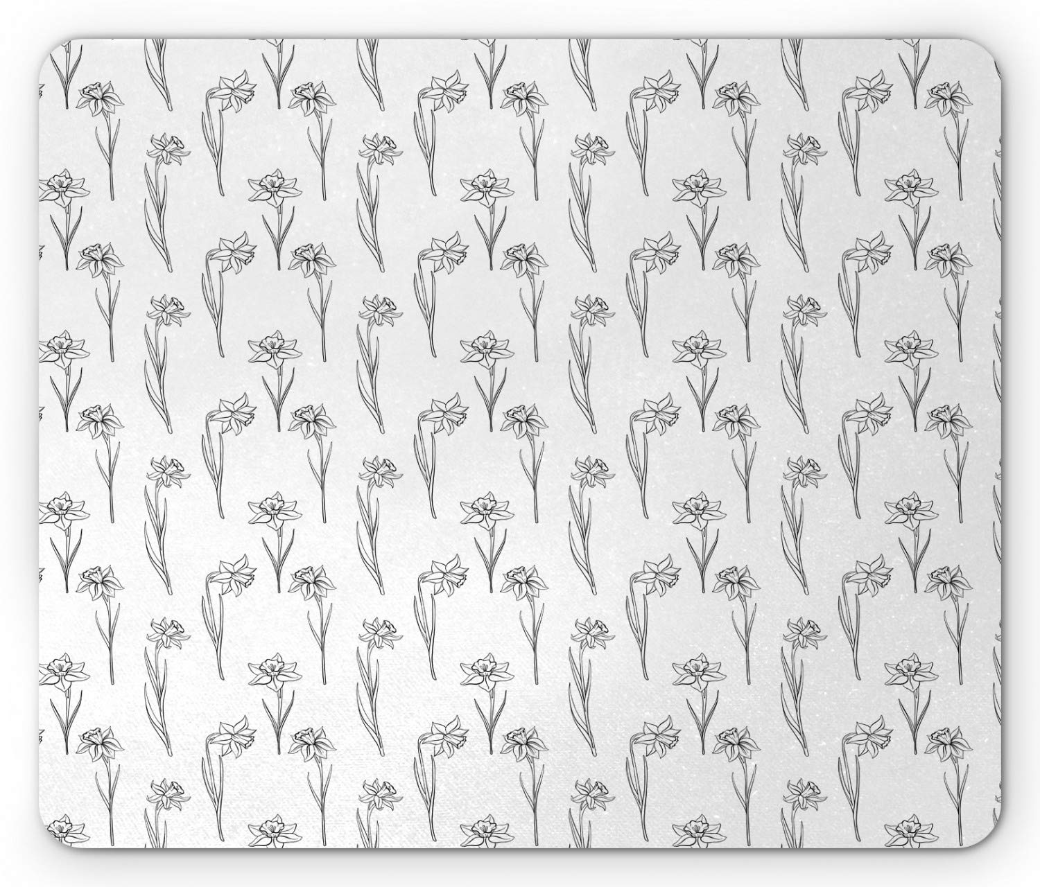Ambesonne Floral Mouse Pad - Narcissus Flower Botanical Garden Art Design, Non-Slip Rubber Base, Standard Size Rectangle Mousepad in Dark Grey & White - Perfect for Office, Gaming & Home Computer Setup