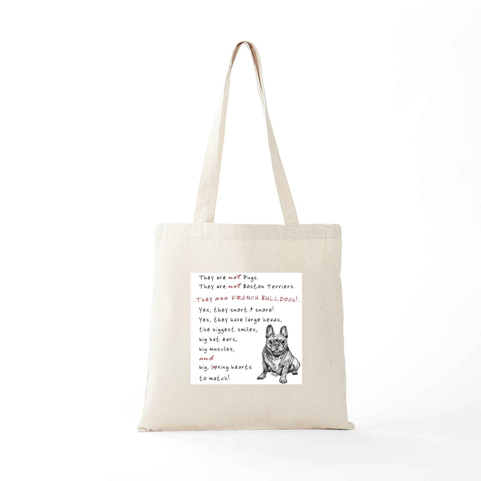 THEY Are Not Pugs (Smiling Frenchie) Natural Canvas Tote Bag - Reusable Eco-Friendly Shopping Bag for Groceries, Beach & Daily Use