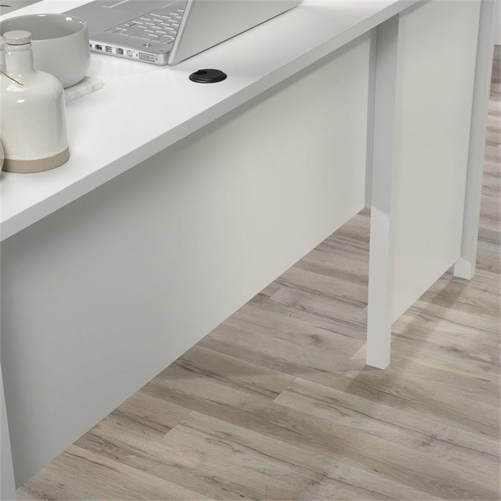 Pemberly Row L-Shaped Coastal Computer Desk - Engineered Wood, Soft White Finish - Perfect for Home Office, Gaming & Small Space Workstations