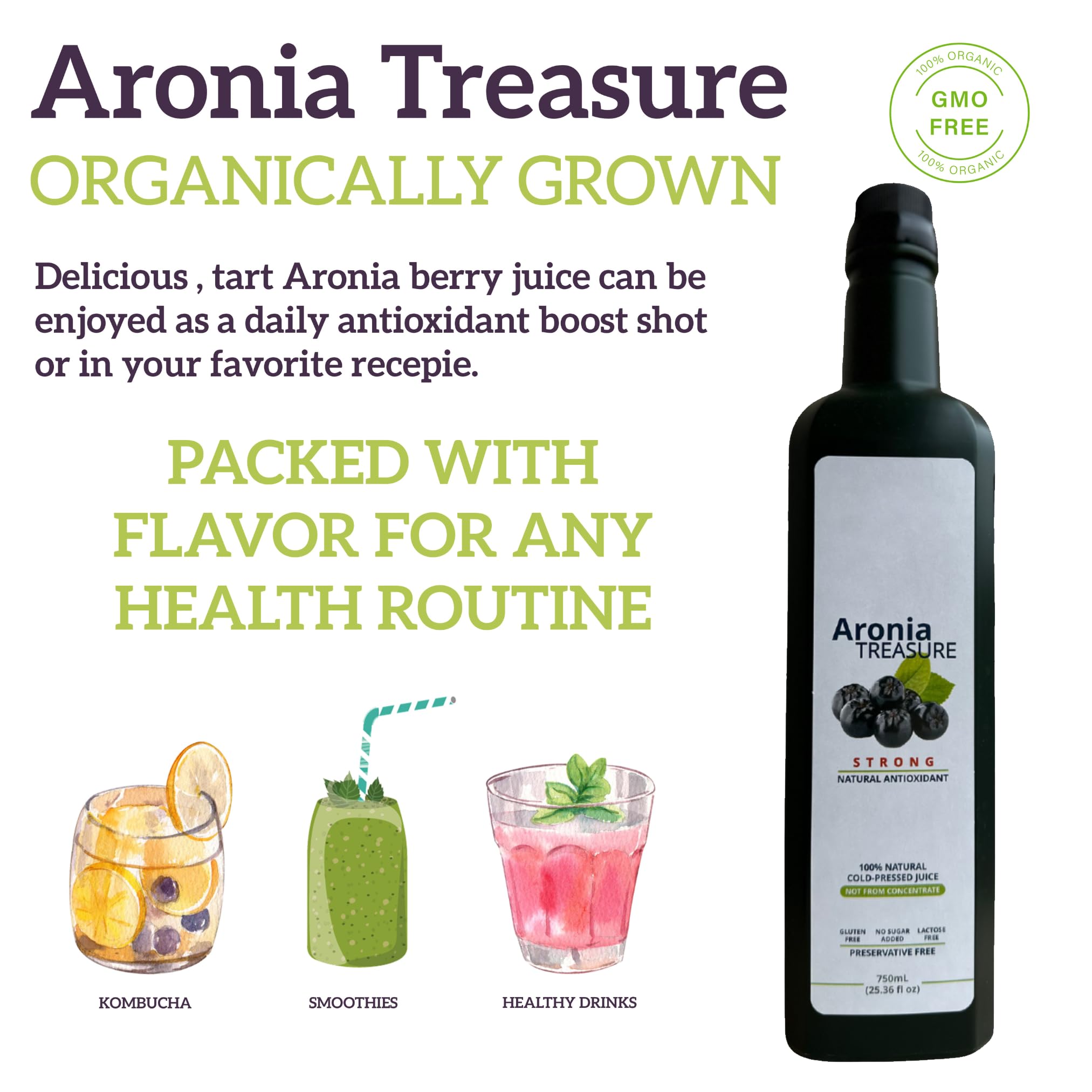 100% Pure Aronia Berry Juice - Antioxidant Rich, Gluten-Free, Vegan, Non-Concentrate | Premium Quality Aronia Berries | Perfect for Smoothies, Detox Drinks & Immune Support