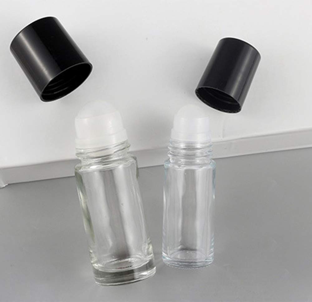 3 Pack Glass Roll On Bottles for Essential Oils, DIY Deodorant, Lip Balm & Lotion - 50ml Refillable Containers with Plastic Roller Balls - Perfect for Travel, Skincare & Aromatherapy